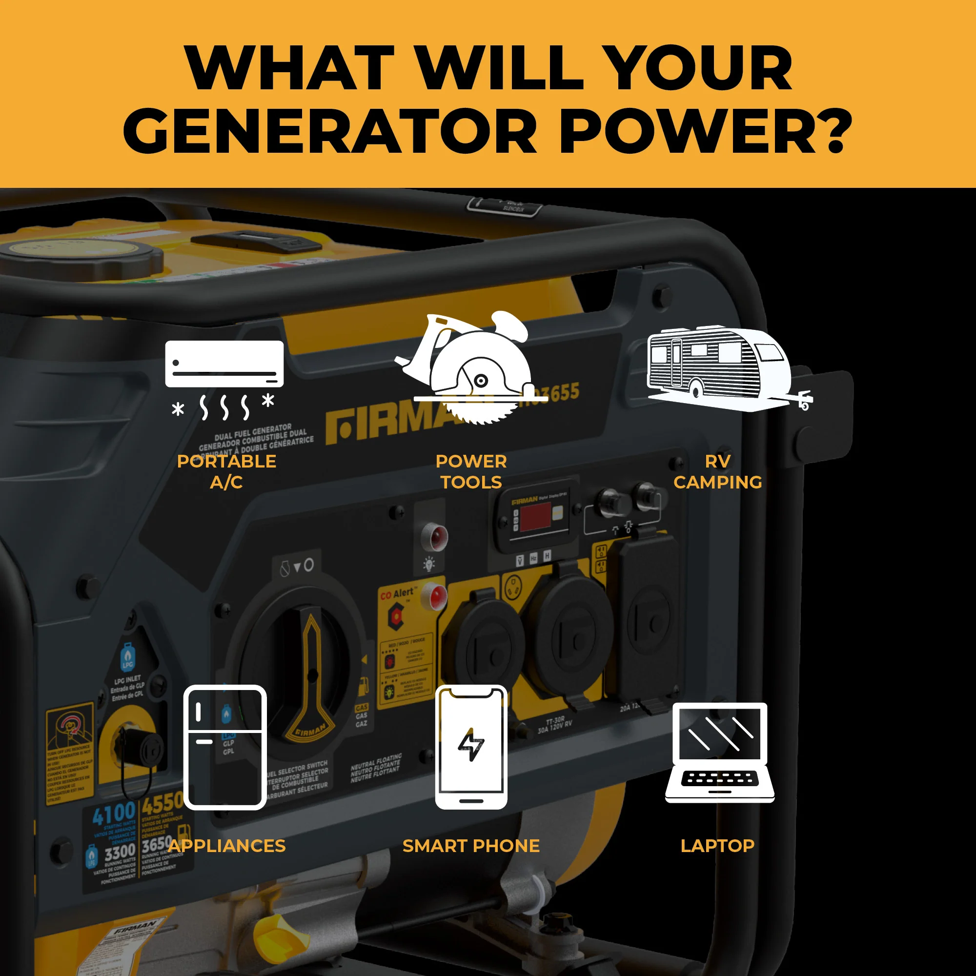 Dual Fuel Portable Generator 4550/3650W Recoil Start