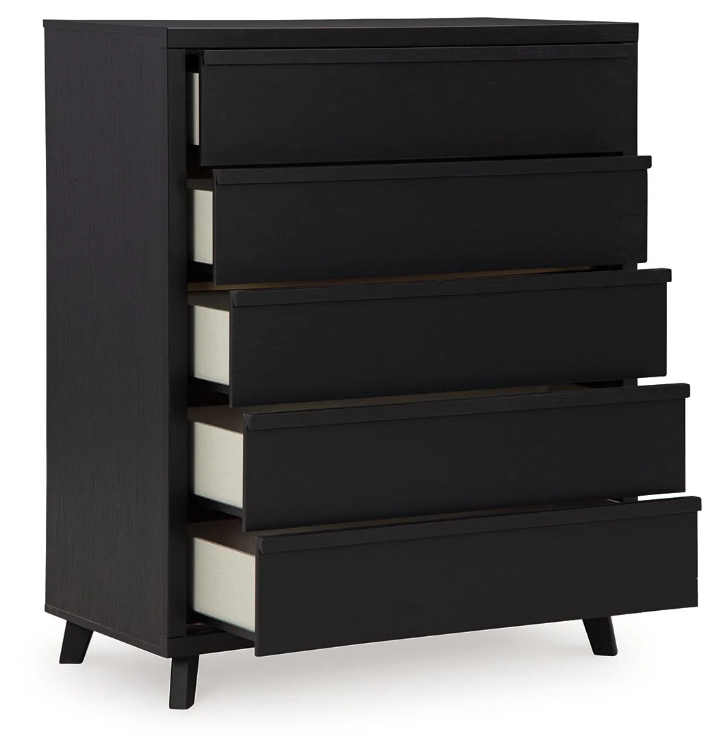 Danziar - Five Drawer Wide Chest - Black