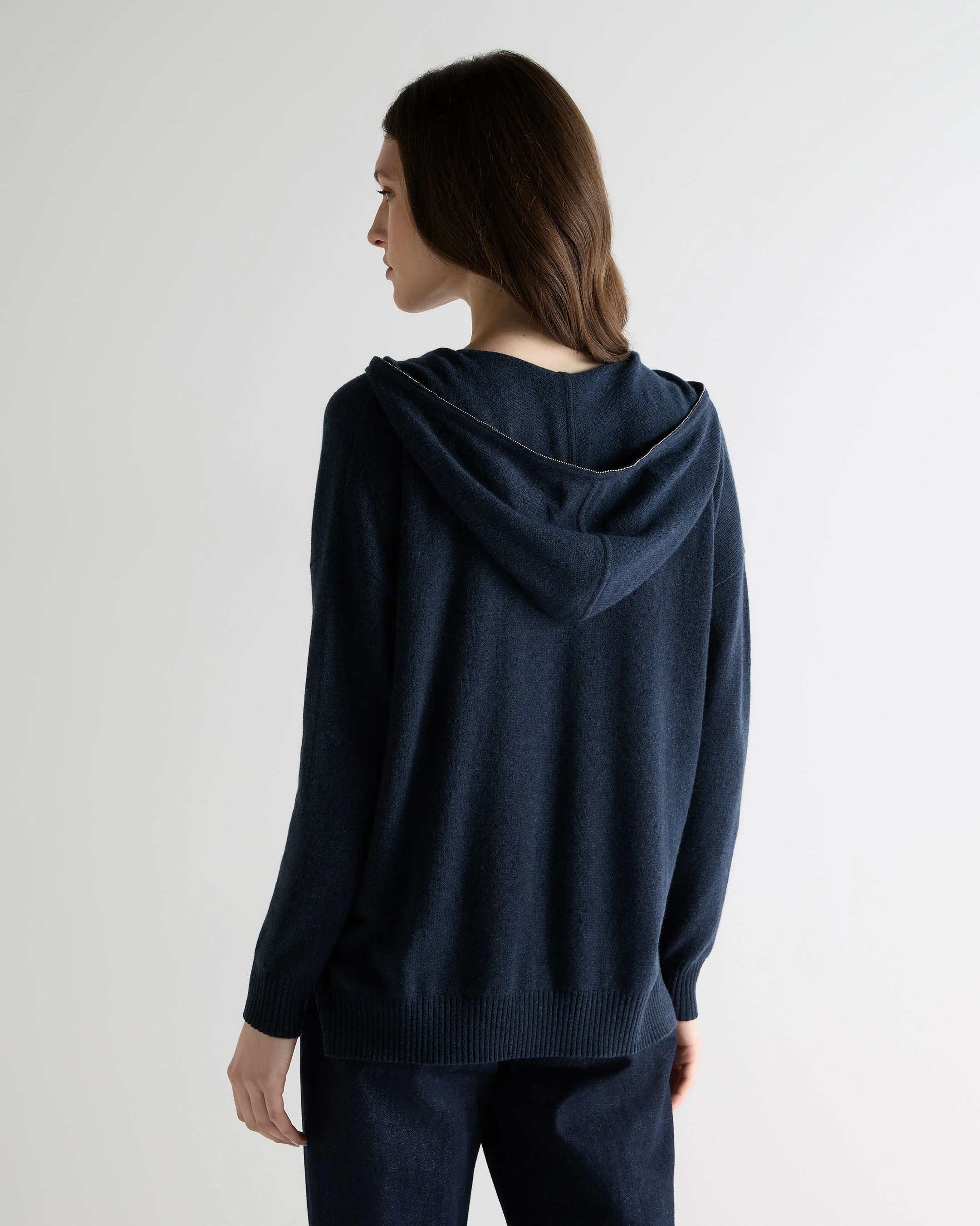 Women's Maya Metal Trim Cashmere Hoodie Indigo Blue