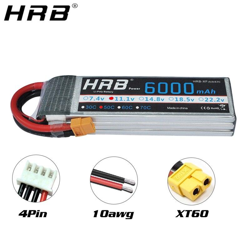 2PCS HRB Battery Lipo 3S 6000mah 11.1V - 50C XT60 T Deans XT90 EC5 XT90-S Female Plug RC Racing Airplanes FPV Drone Car Parts