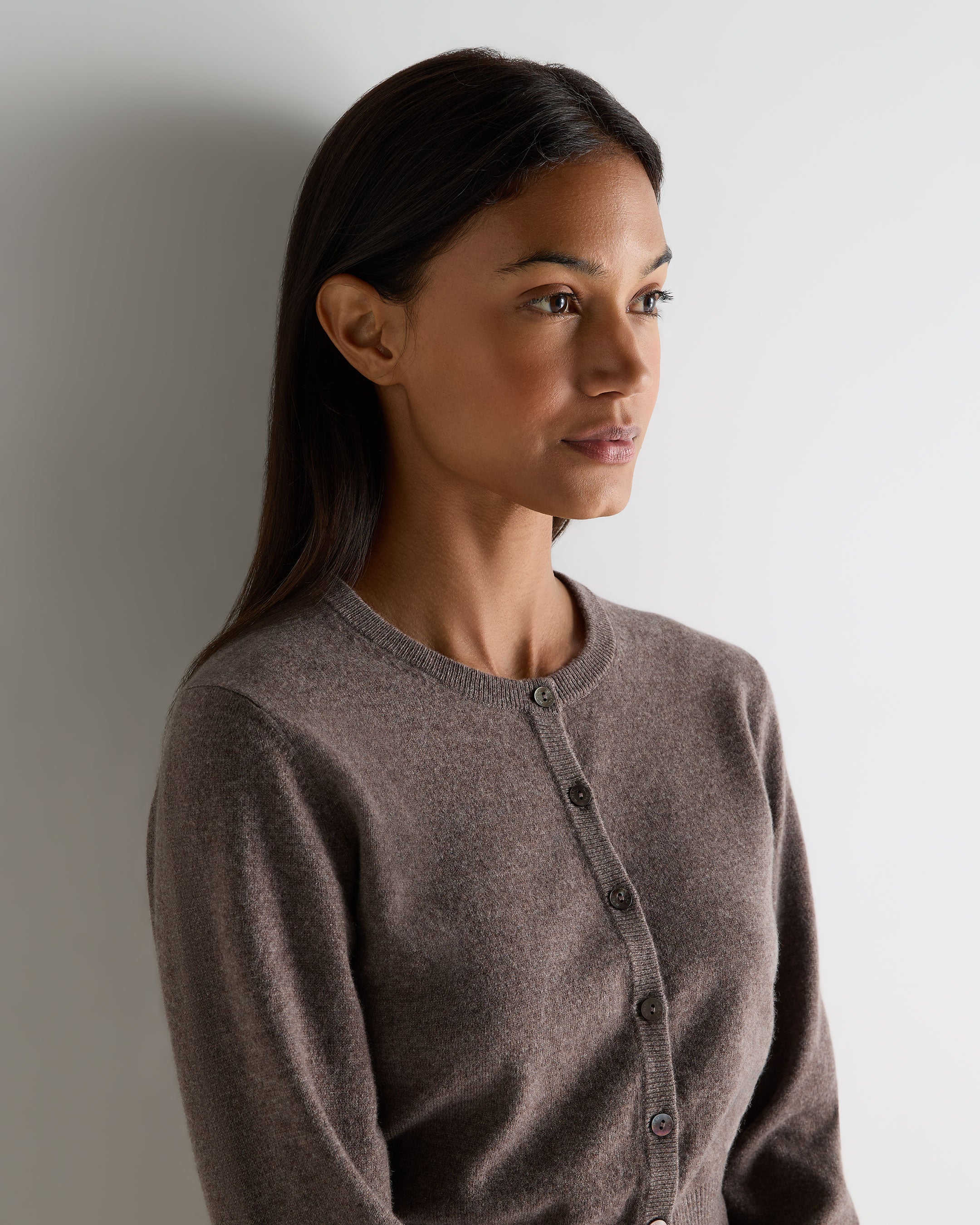 Women's Ivy Cropped Cashmere Cardigan Otter Brown