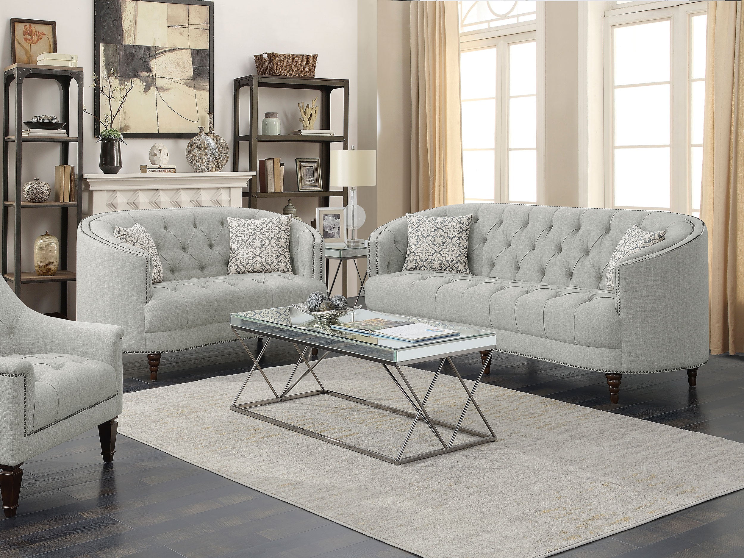 Avonlea  Upholstered Sloped Arm Sofa Set Grey Fabric
