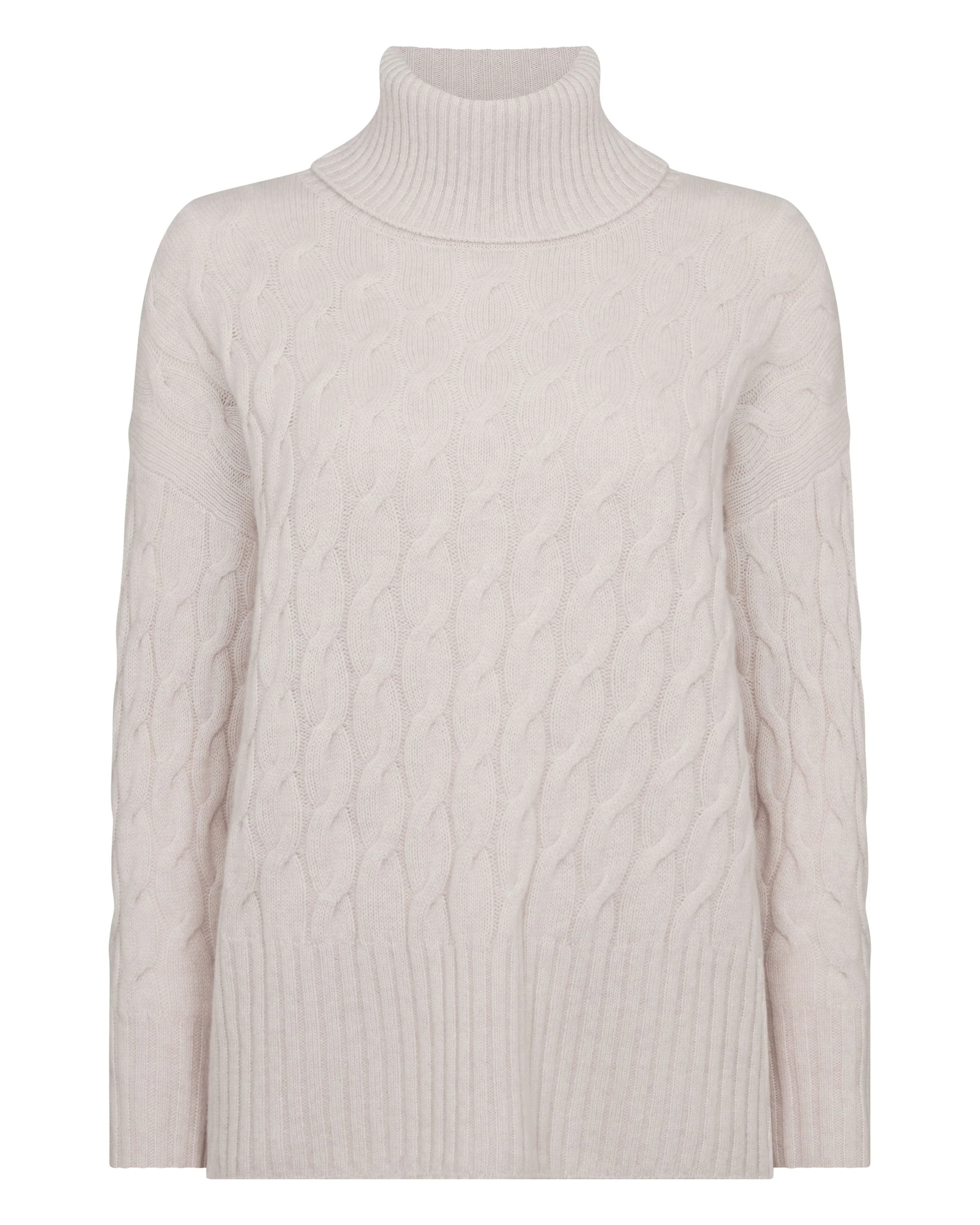 Women's Emmie Relaxed Cable Turtle Neck Cashmere Sweater Frost White