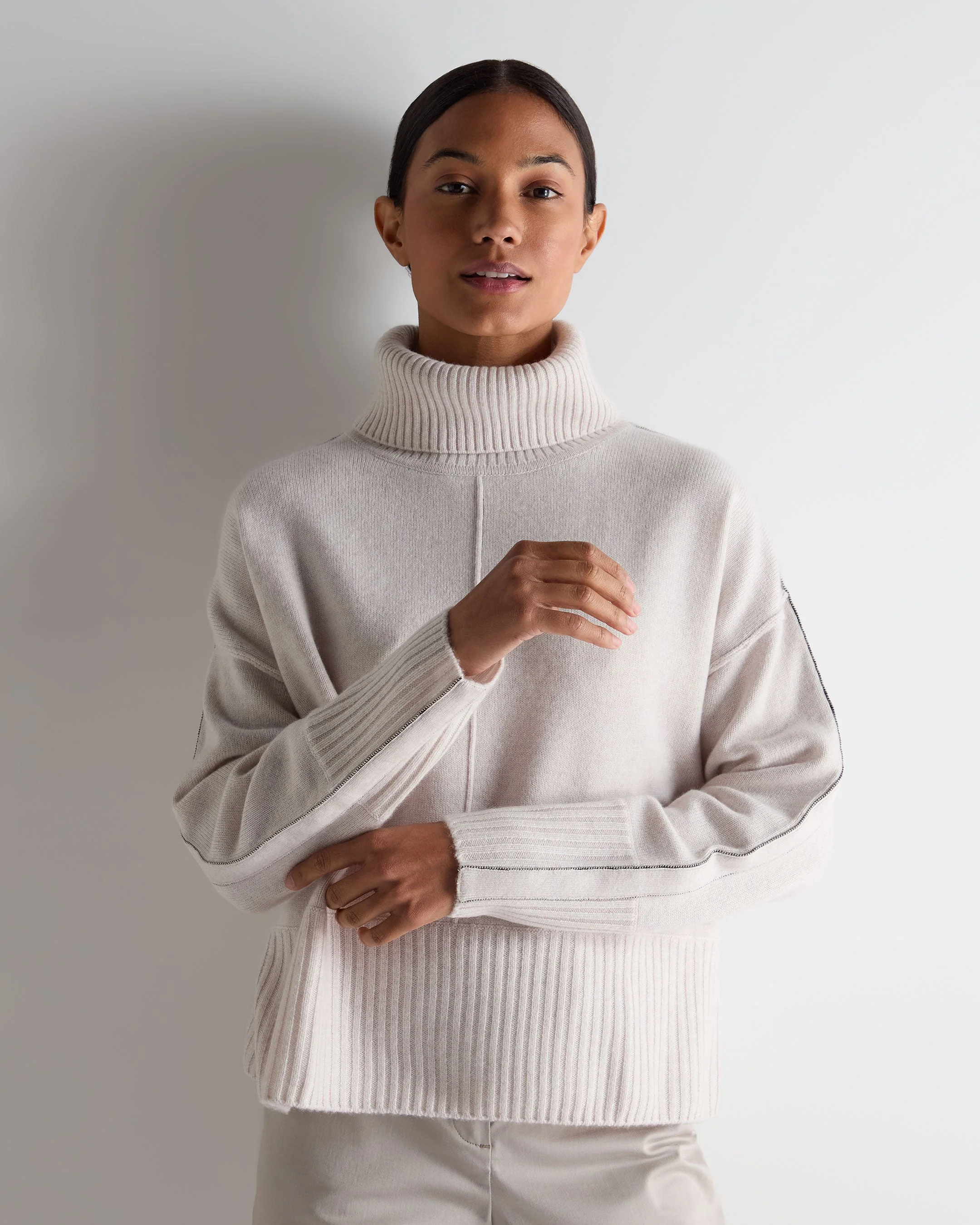 Women's Mollie Metal Turtle Neck Cashmere Sweater Frost White