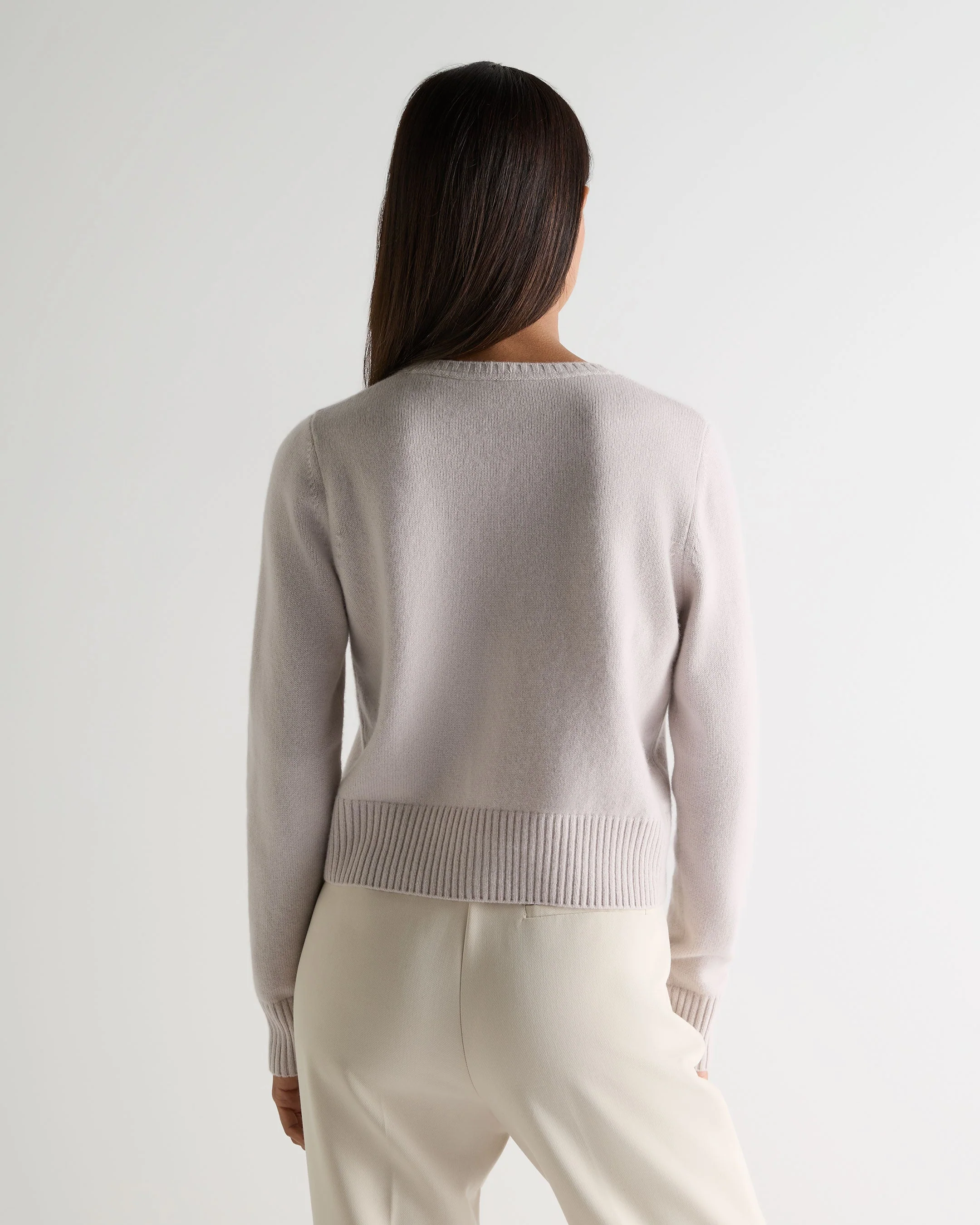 Women's Chunky Crop Cashmere Cardigan Snow Grey