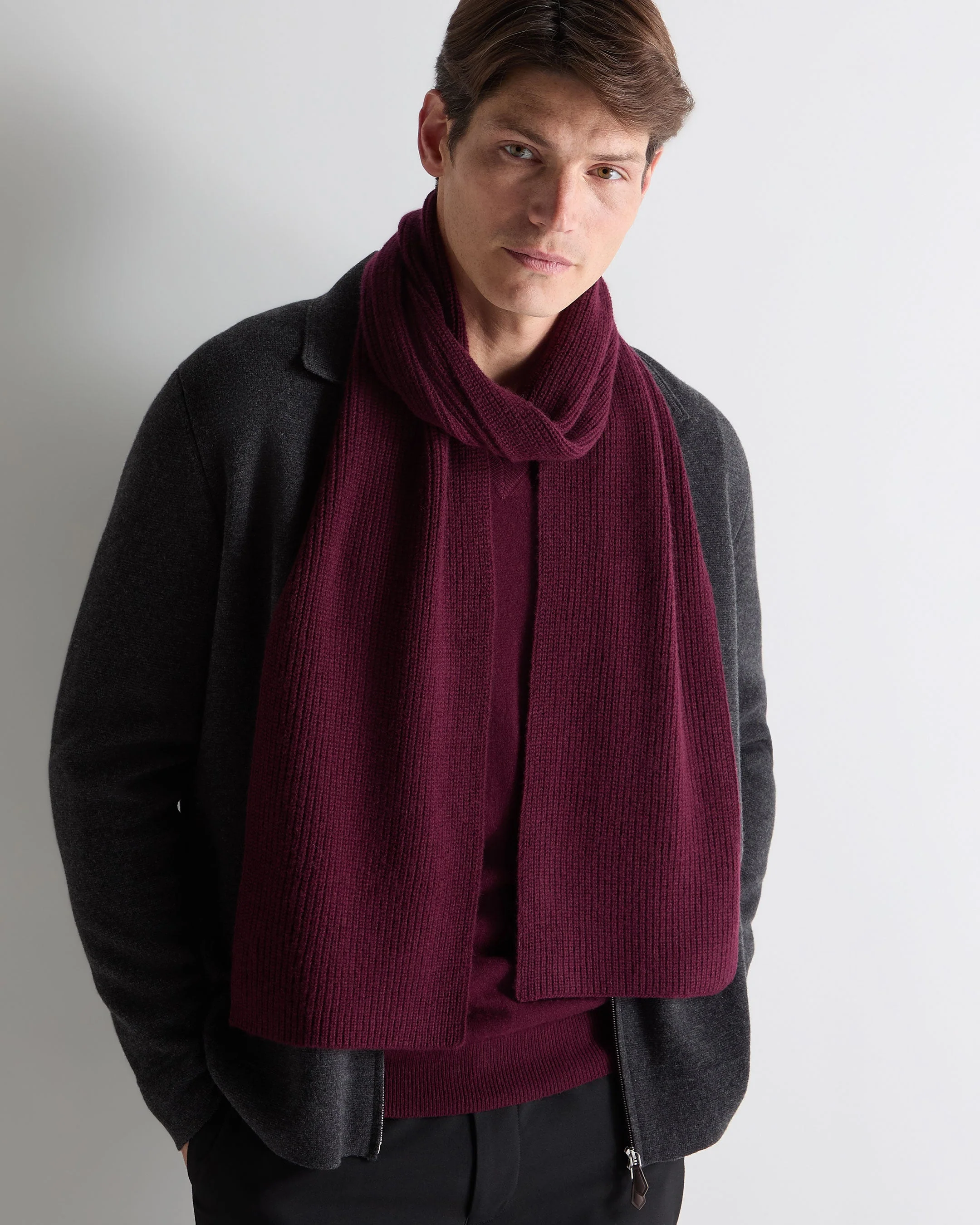Unisex Ribbed Cashmere Scarf Bordeaux Red