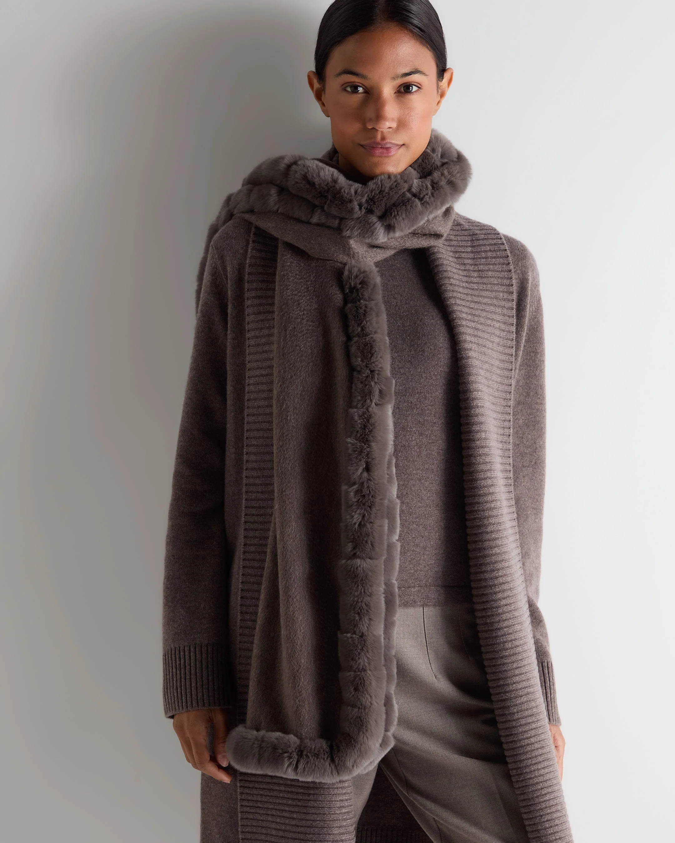 Women's Meribel Woven Fur Trim Scarf Otter Brown