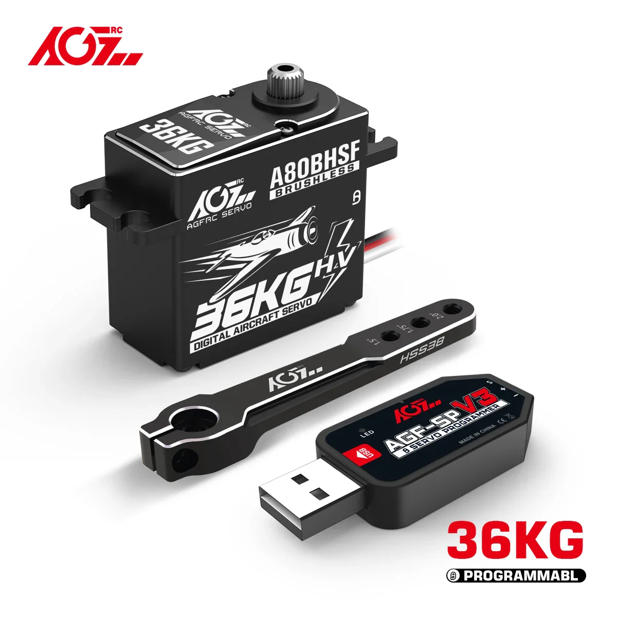 AGFRC Servo A80BHSF - 36KG HV Fast Speed High Torque Brushless Standard Programmable Aircraft Servo for 30-200CC RC Airplane