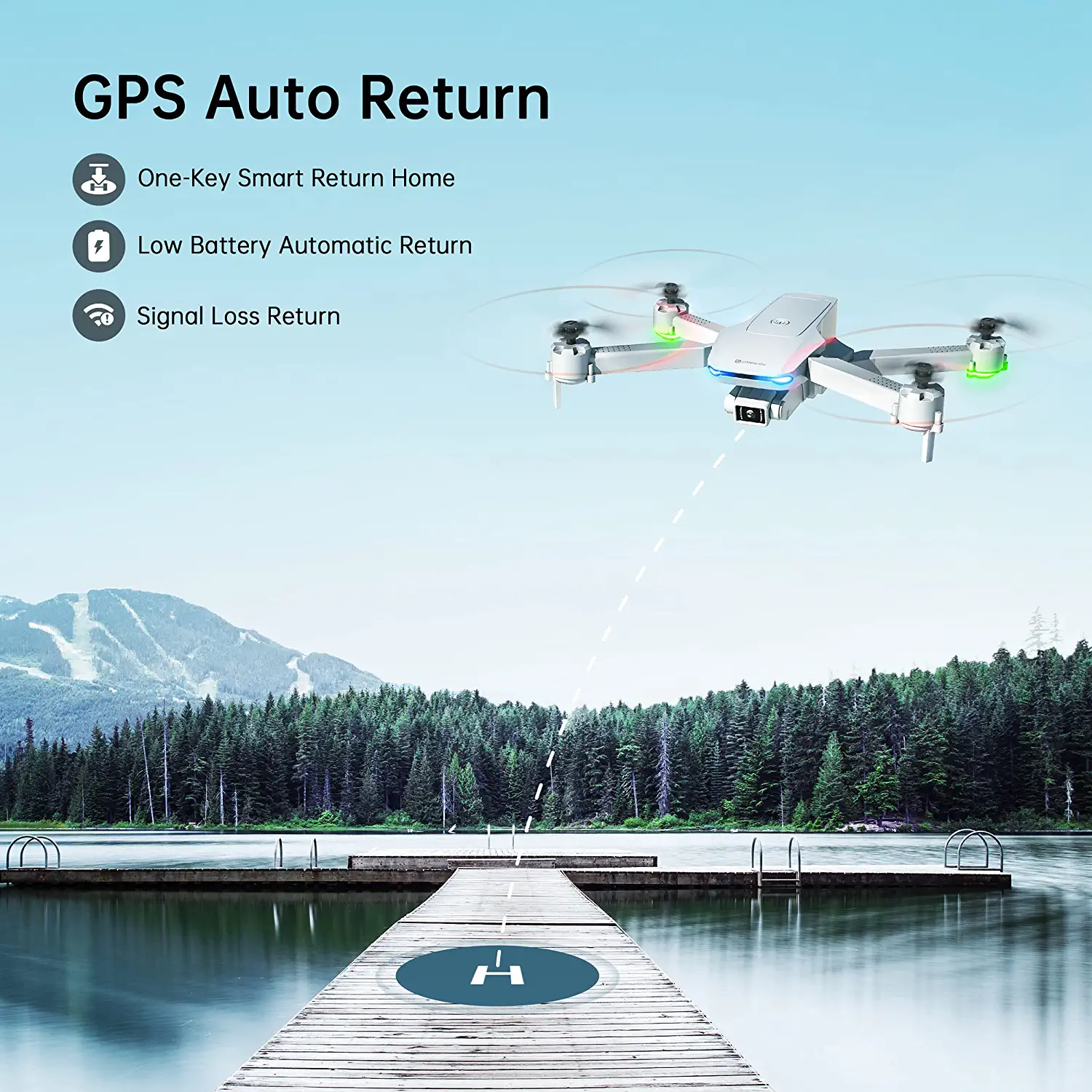 Dynalog DR-DG600C GPS Drone with 4K HD Camera for Adults - RC Quadcopter with Auto Return, Follow Me, Gesture Control, Point of Interest, Waypoints, Headless Mode, 2 Batteries, Compatible with VR Glasses Professional Camera Drone