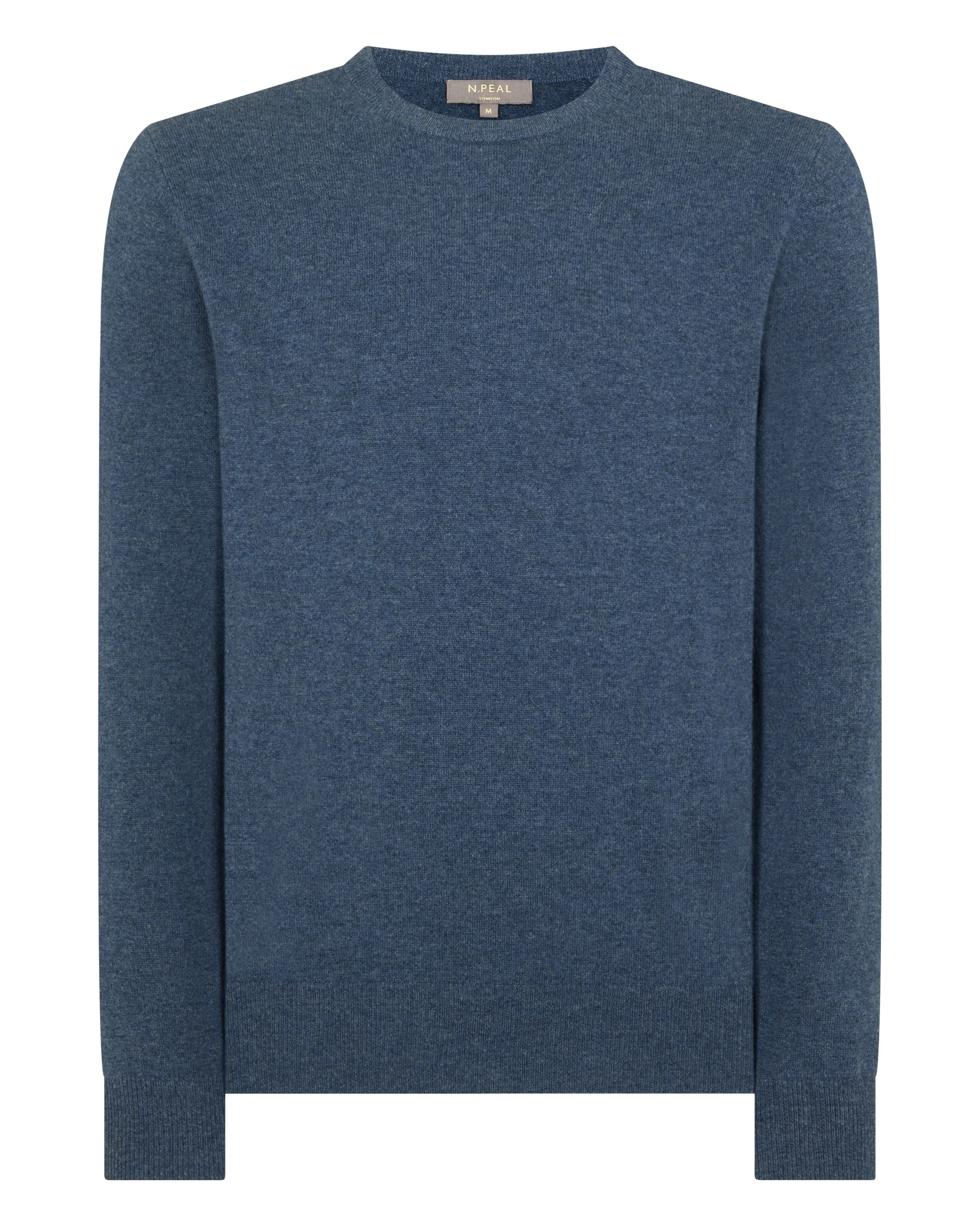 Men's Oxford Round Neck Cashmere Sweater Light Denim Blue