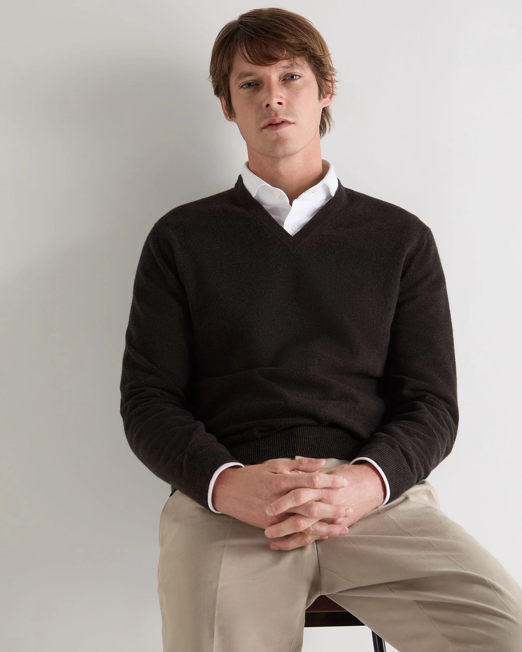 Men's Burlington V Neck Cashmere Sweater Chocolate Brown