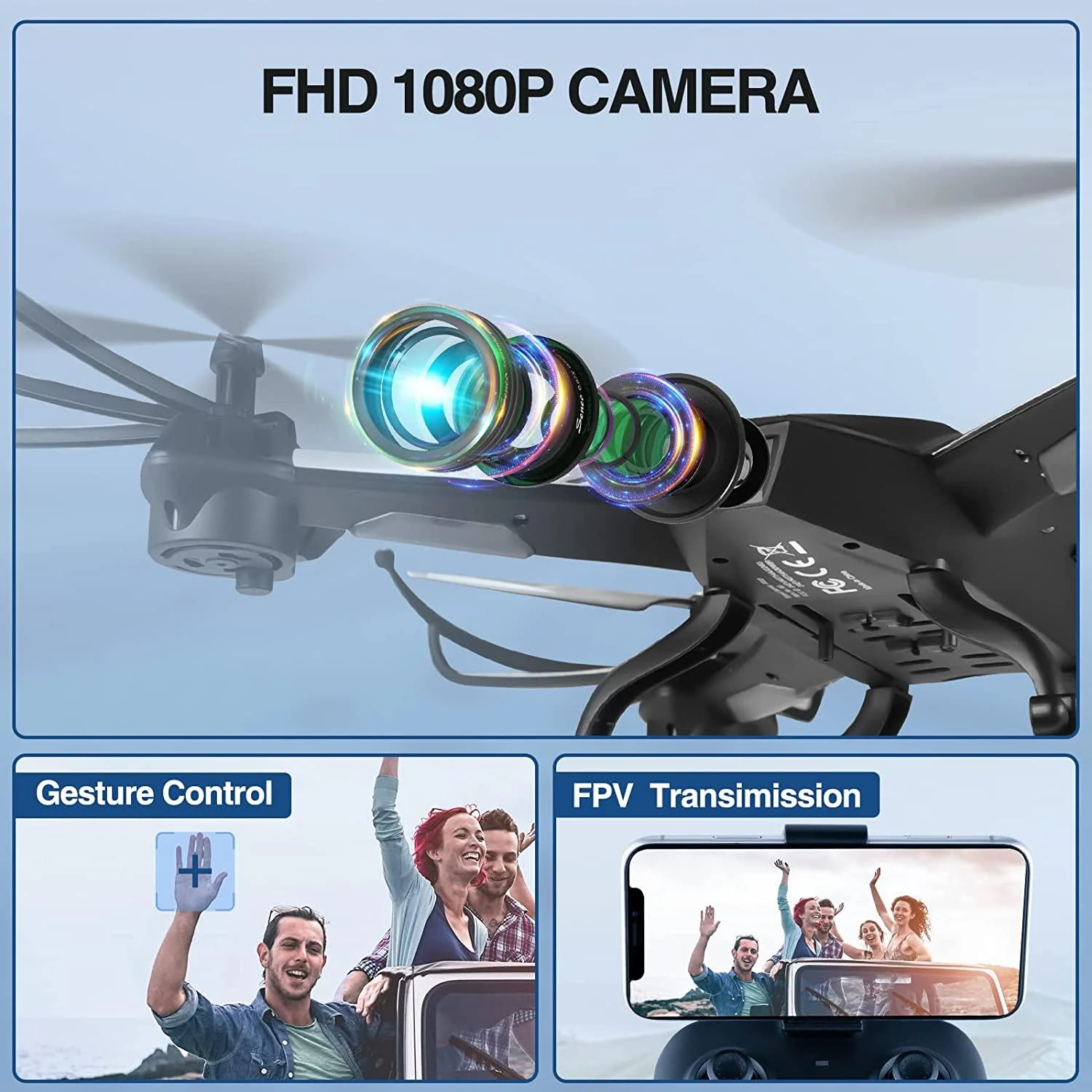 ATTOP A8 Drone - Larger 1080P FPV Drone with Camera One Key Start/Hover/Land Kids Drone Remote/APP/Voice/Gesture Control 24 Min Flight Low Battery Warn Safe Design