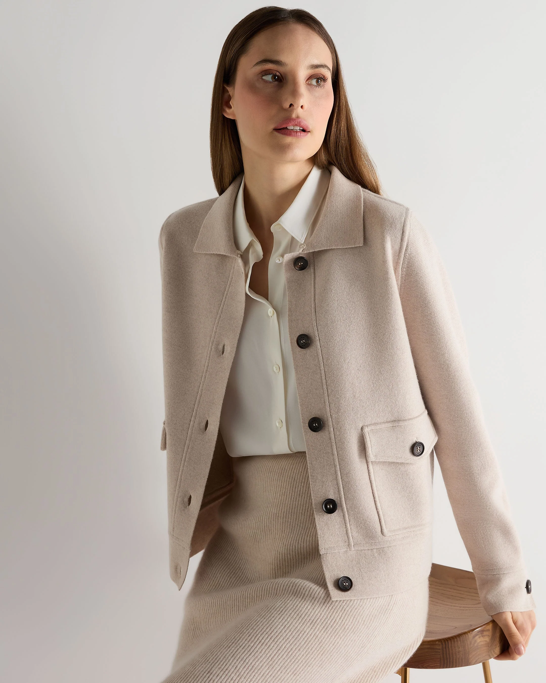 Women's Fur Collar Milano Cashmere Jacket Ecru White