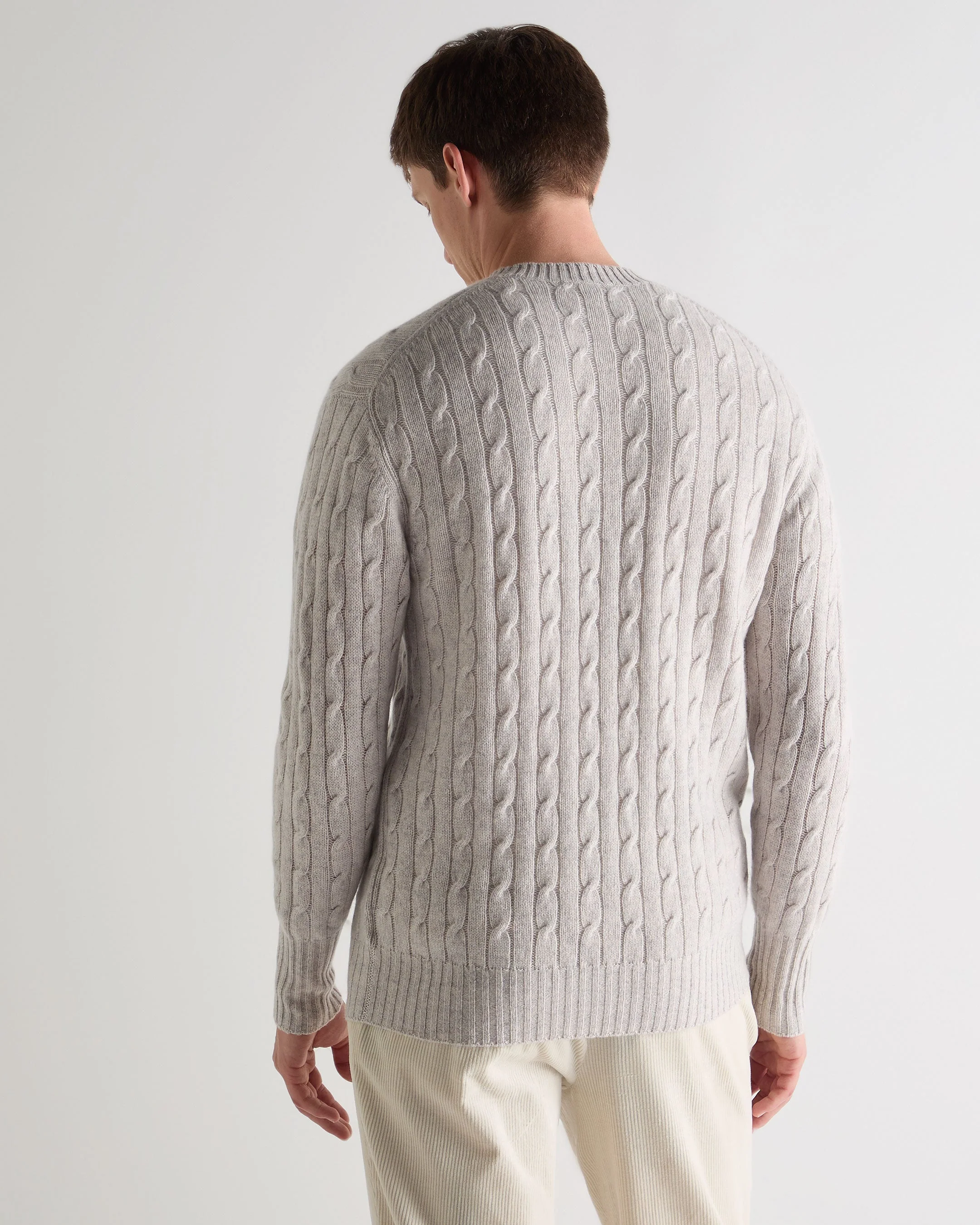 Men's Thames Cable Round Neck Cashmere Sweater Nougat Brown Marl