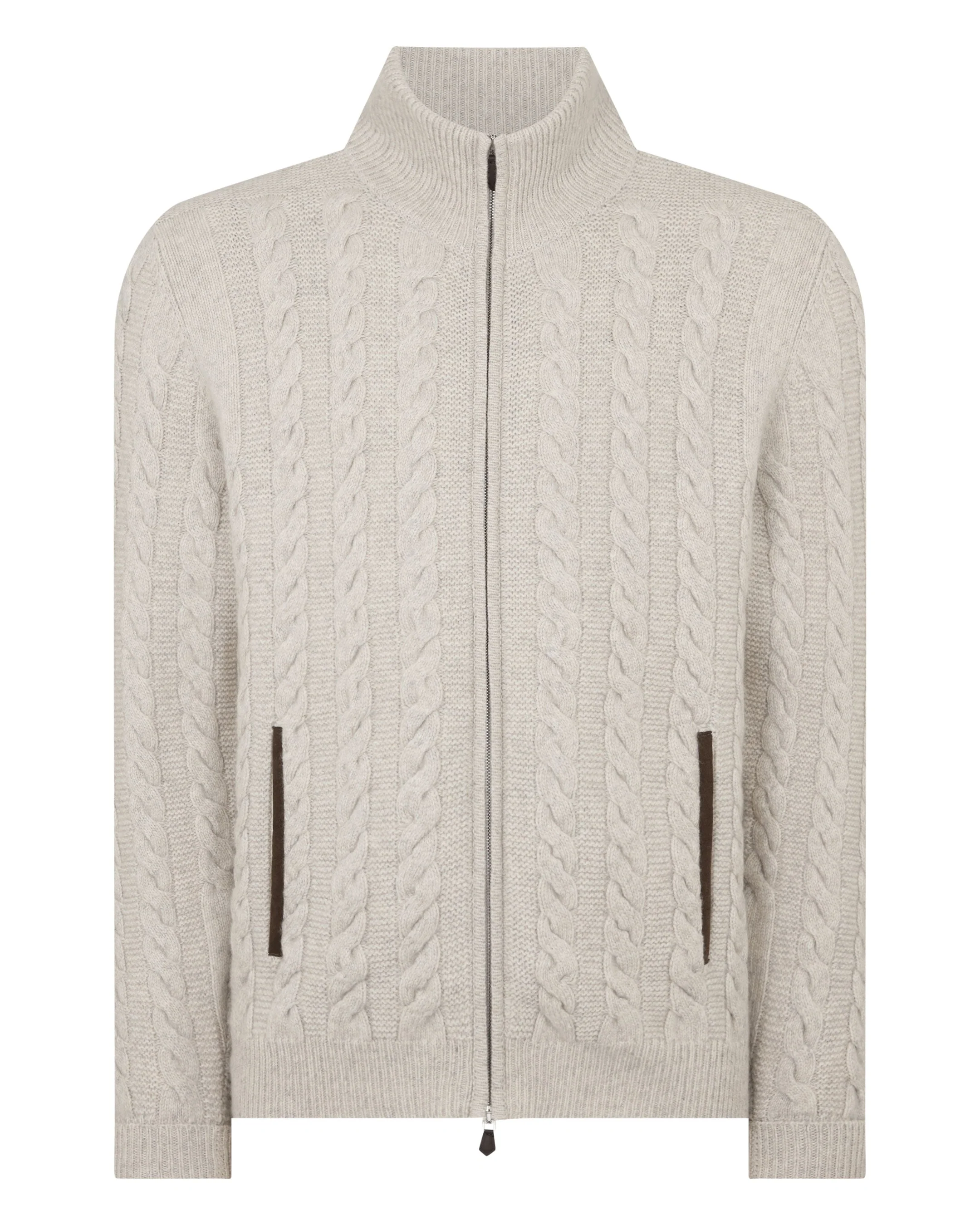 Men's Richmond Cable Cashmere Cardigan Ash Grey Marl