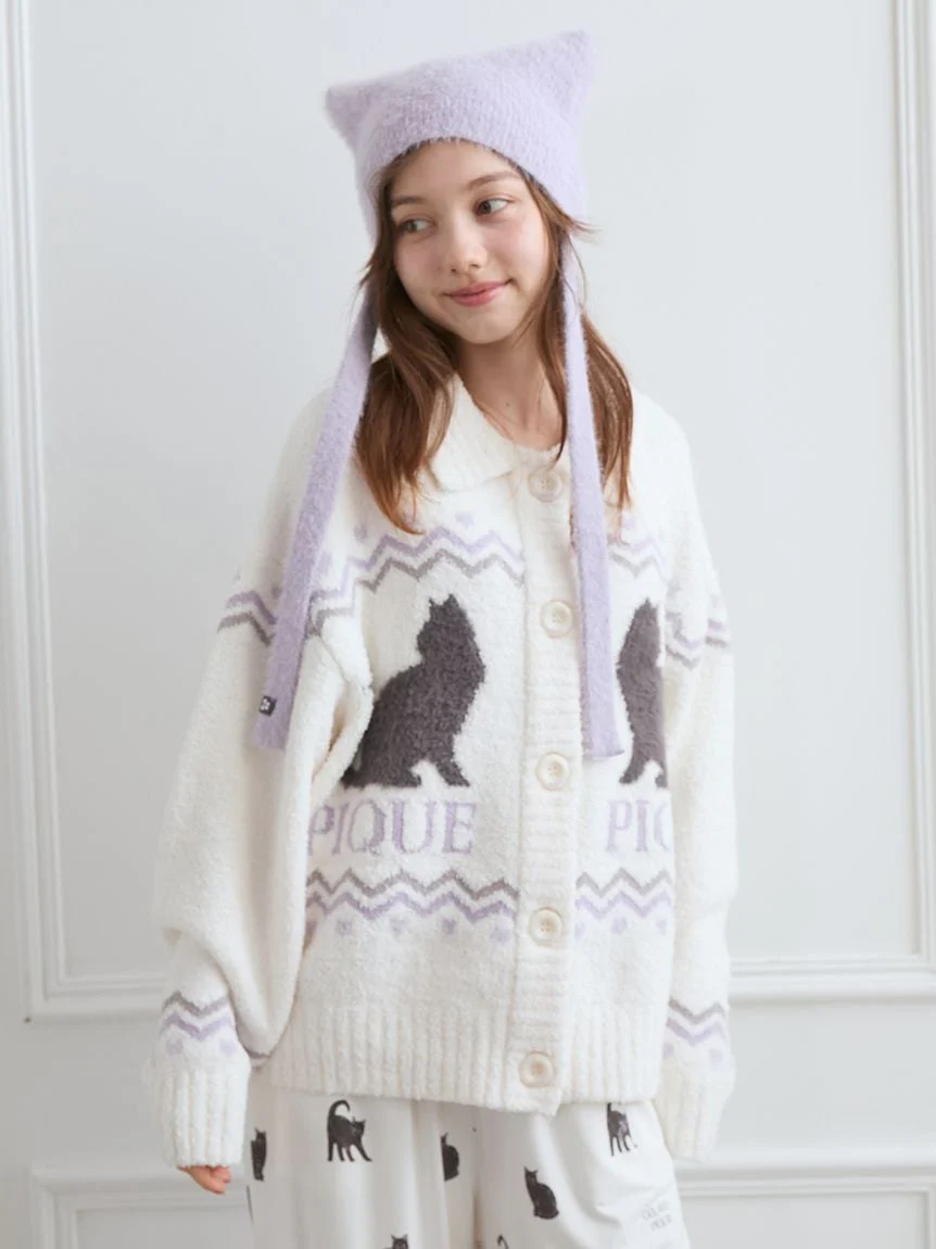 Black Cat Jacquard Collar Cardigan