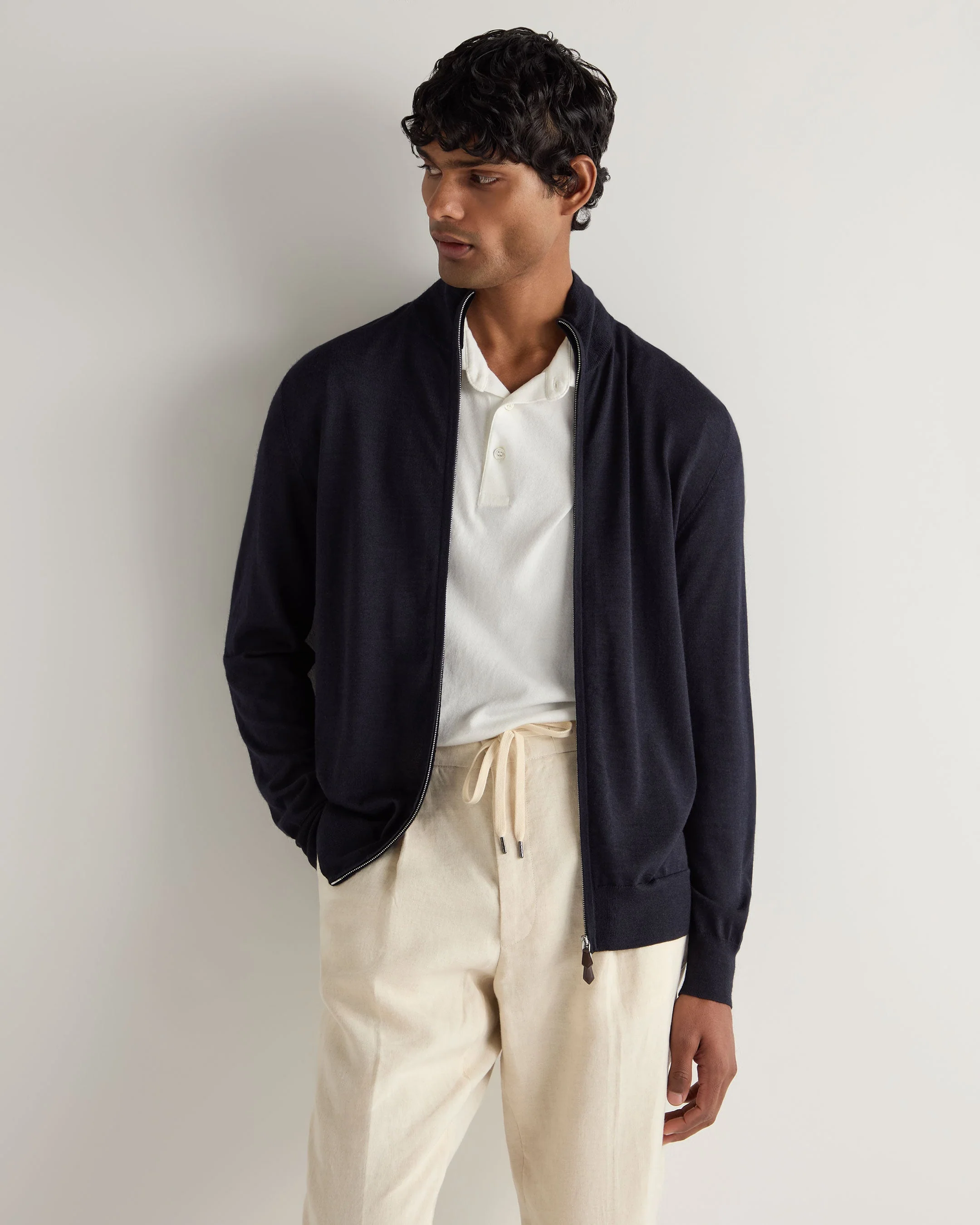 Men's Hyde Fine Gauge Cashmere Full Zip Jumper Indigo Blue