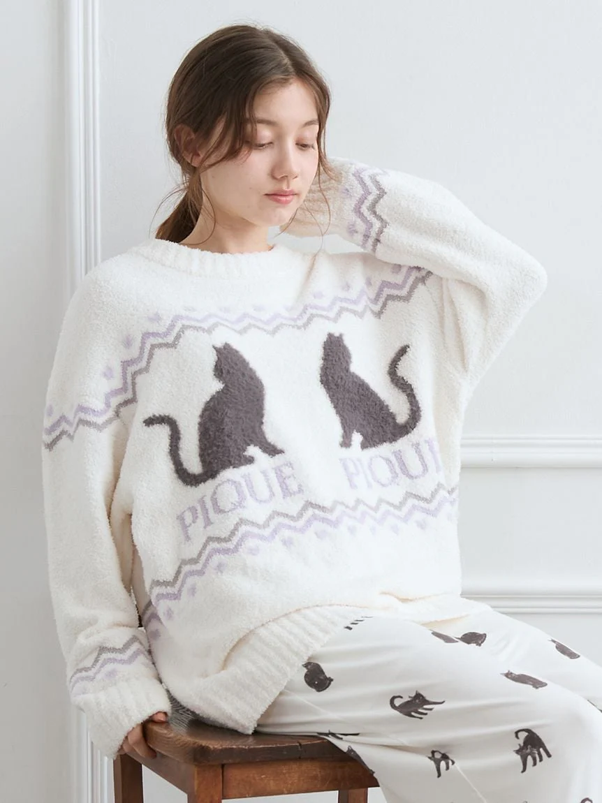 Black Cat Jacquard Pullover