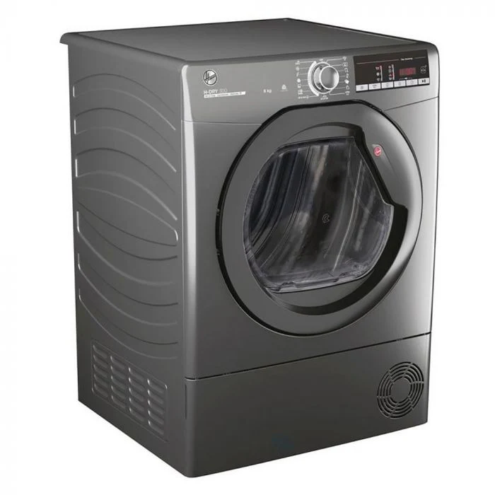 Hoover 220 Volt Washer Silver Graphite 8KG H3W58T/220/GGE Washing Machine and Hoover 220 volt Dryer HLEC8TR/220v/GR SET