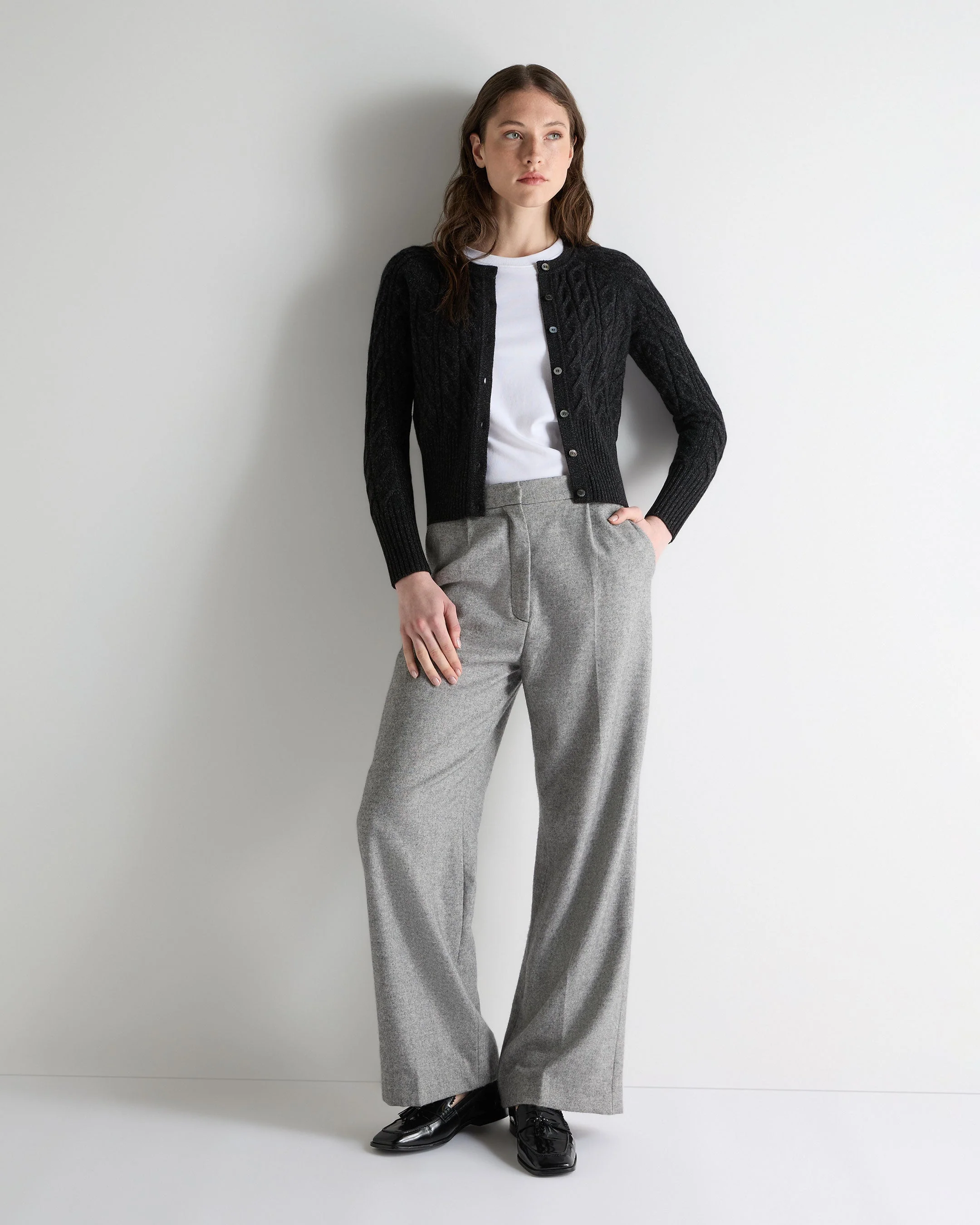 Women's Myla Cable Cashmere Cardigan Charcoal Grey Melange