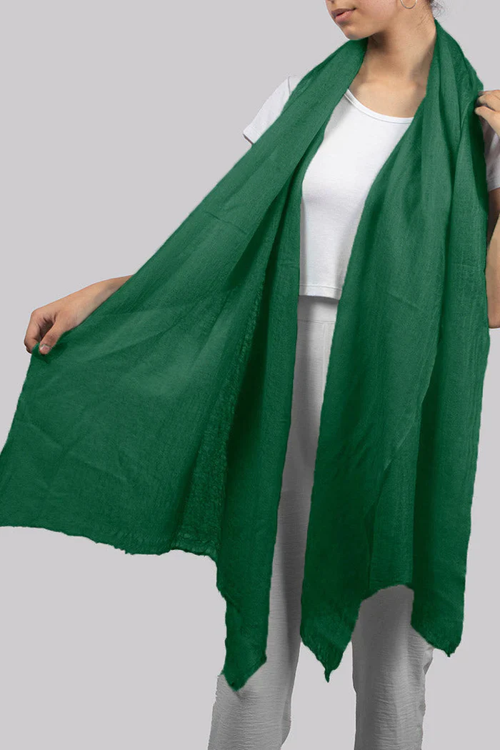 Handwoven Pure Cashmere Scarf Shawl in Forest Green