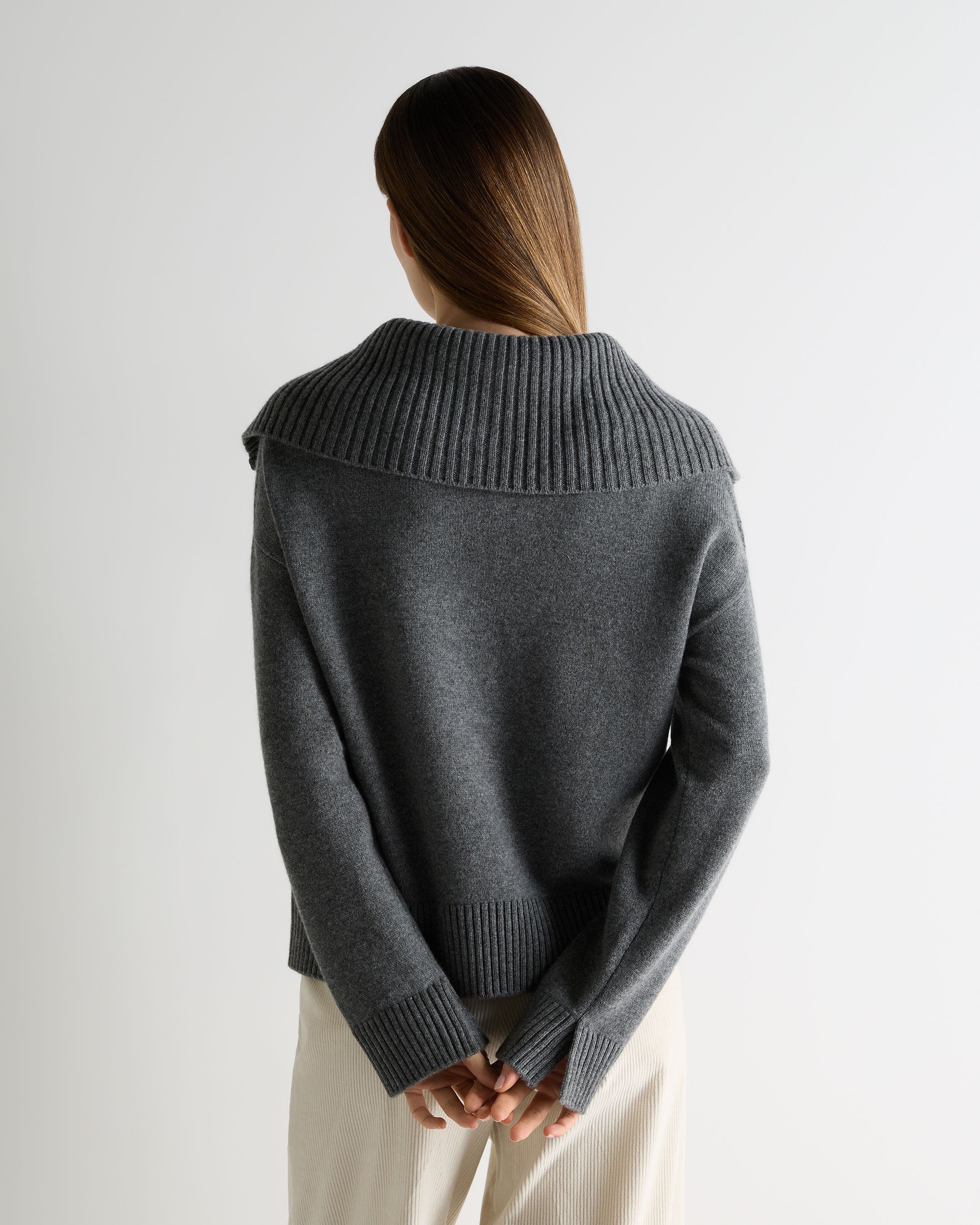 Women's Cashmere Half Zip Cashmere Jumper Elephant Grey