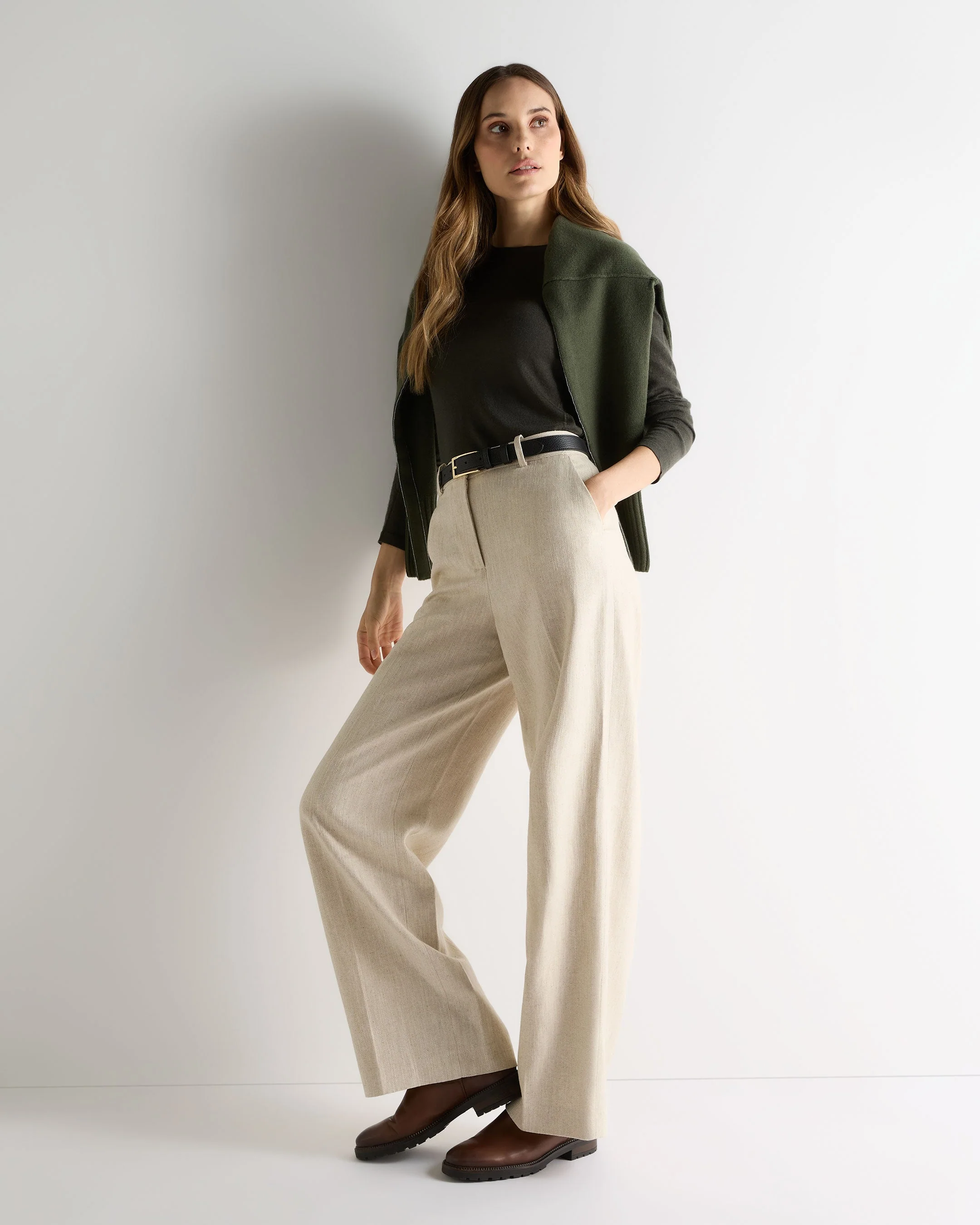 Women's Eden Superfine Cashmere Round Neck Top Arabica Khaki Green