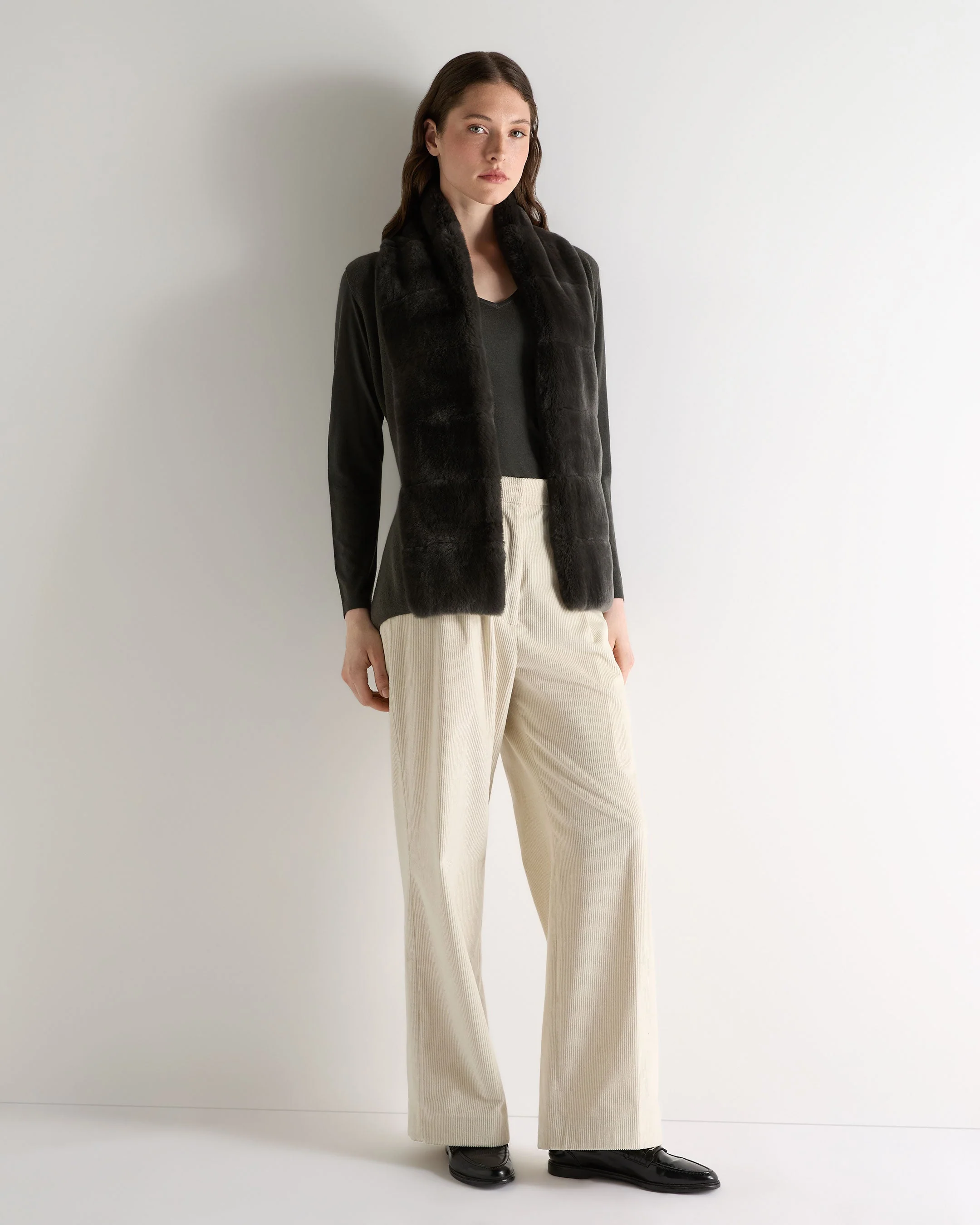 Women's Lola Fur Placket Cashmere Gilet Arabica Khaki Green