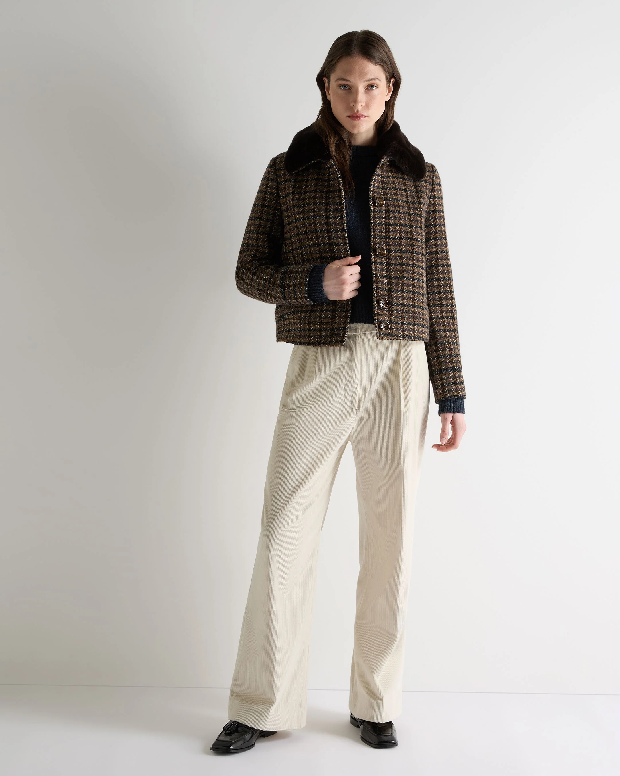 Women's Cropped Marl Cashmere Sweater Atlantic Blue Melange