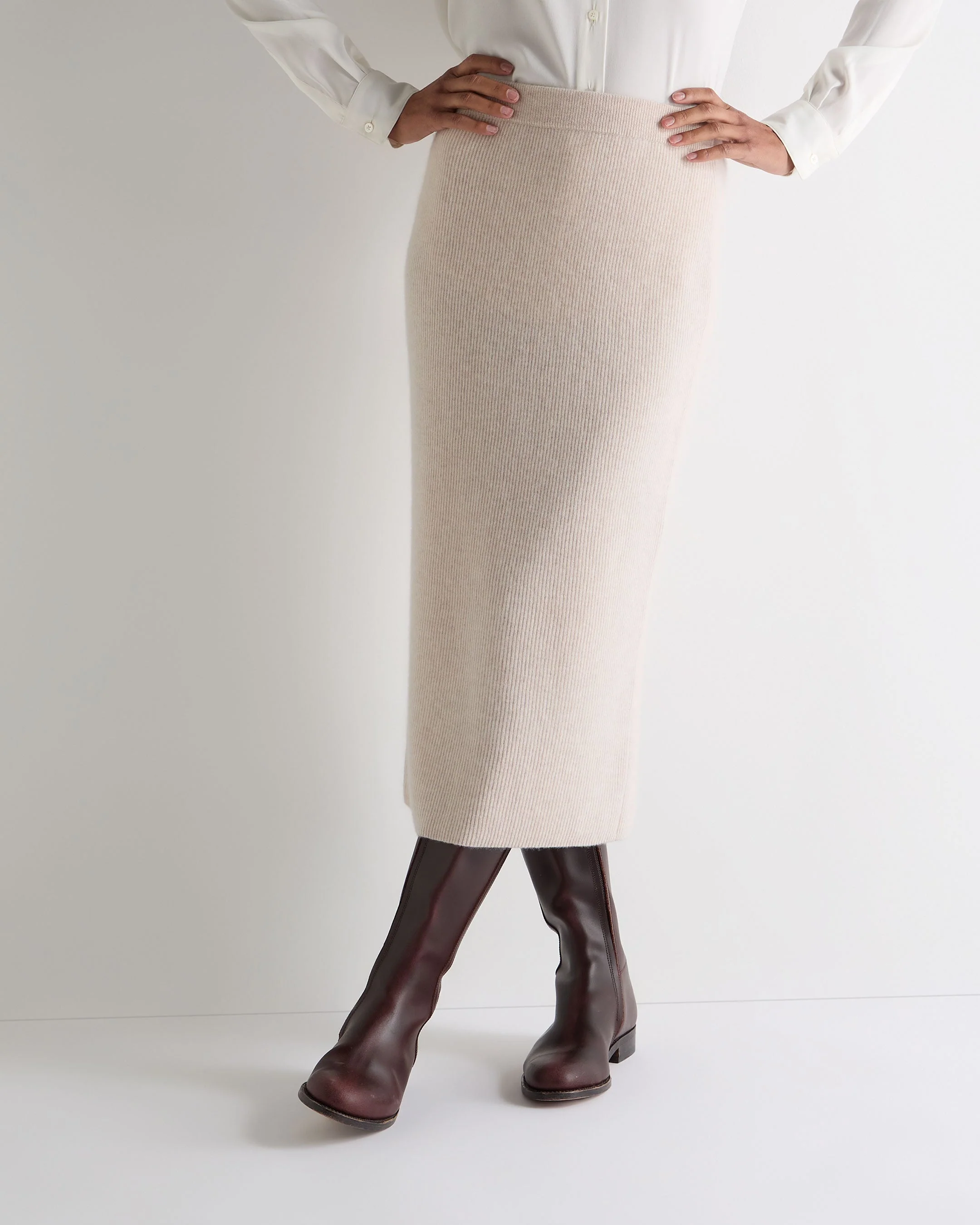 Women's Rib Cashmere Skirt Ecru White