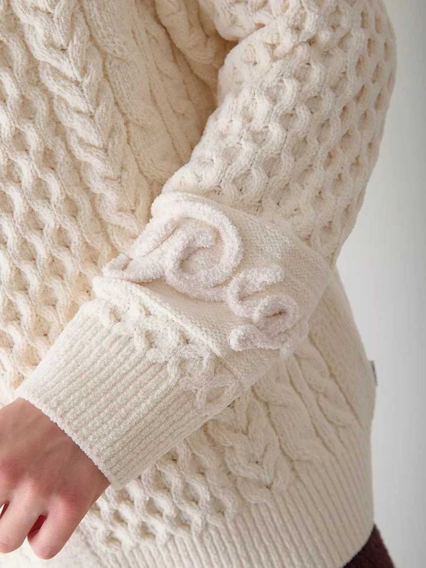 Men's Aran Rope Embroidery Logo Cardigan