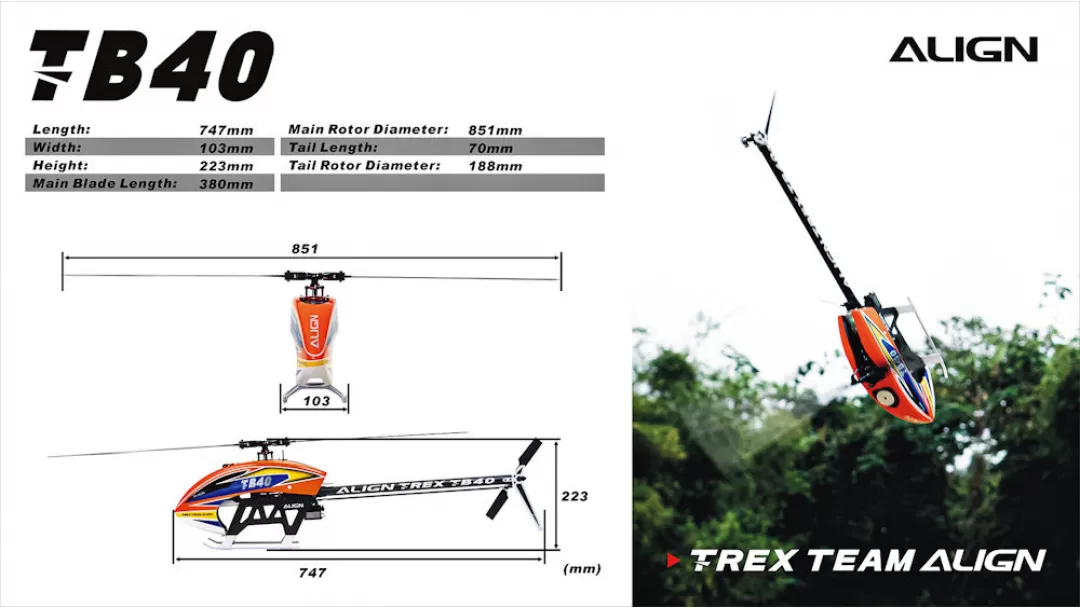Align T-REX TB40 RC Helicopter Top Combo RH40E01XW / KIT RH40E06XW