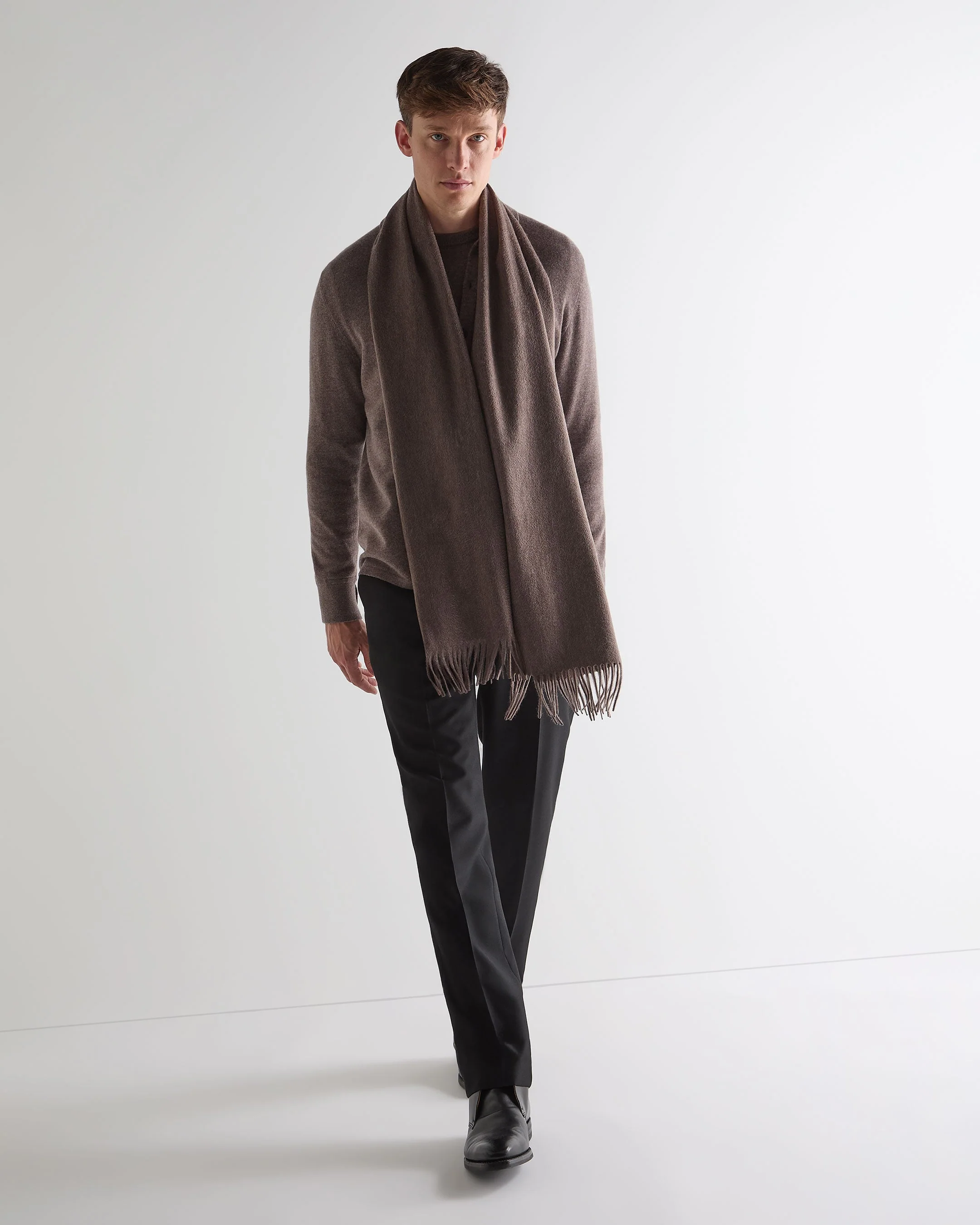 Unisex Large Woven Cashmere Scarf Otter Brown