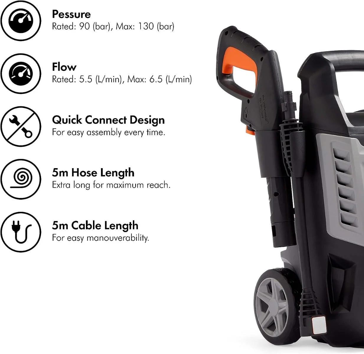 VonHaus 220 volt high pressure washer 1600w portable with accessories and attachments 130 bar pressure 220v 240 volts