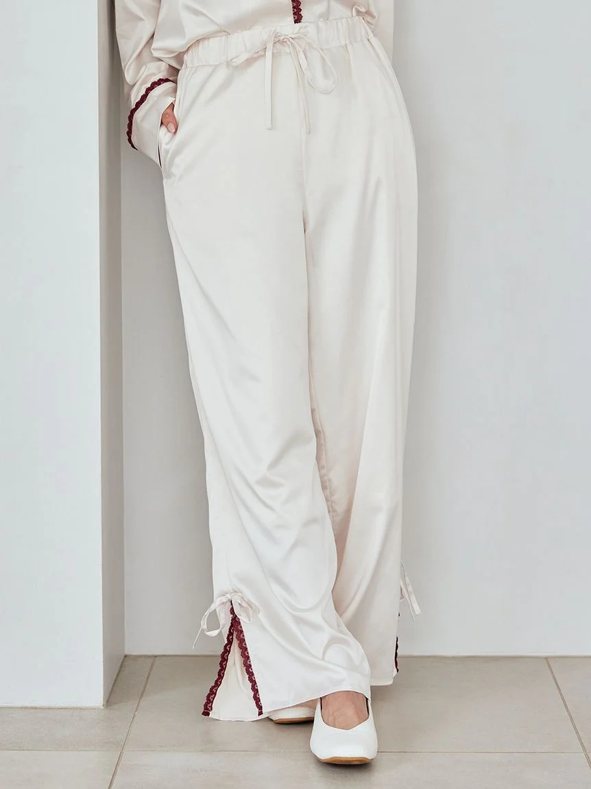 Satin Pants With Lace & Ribbon