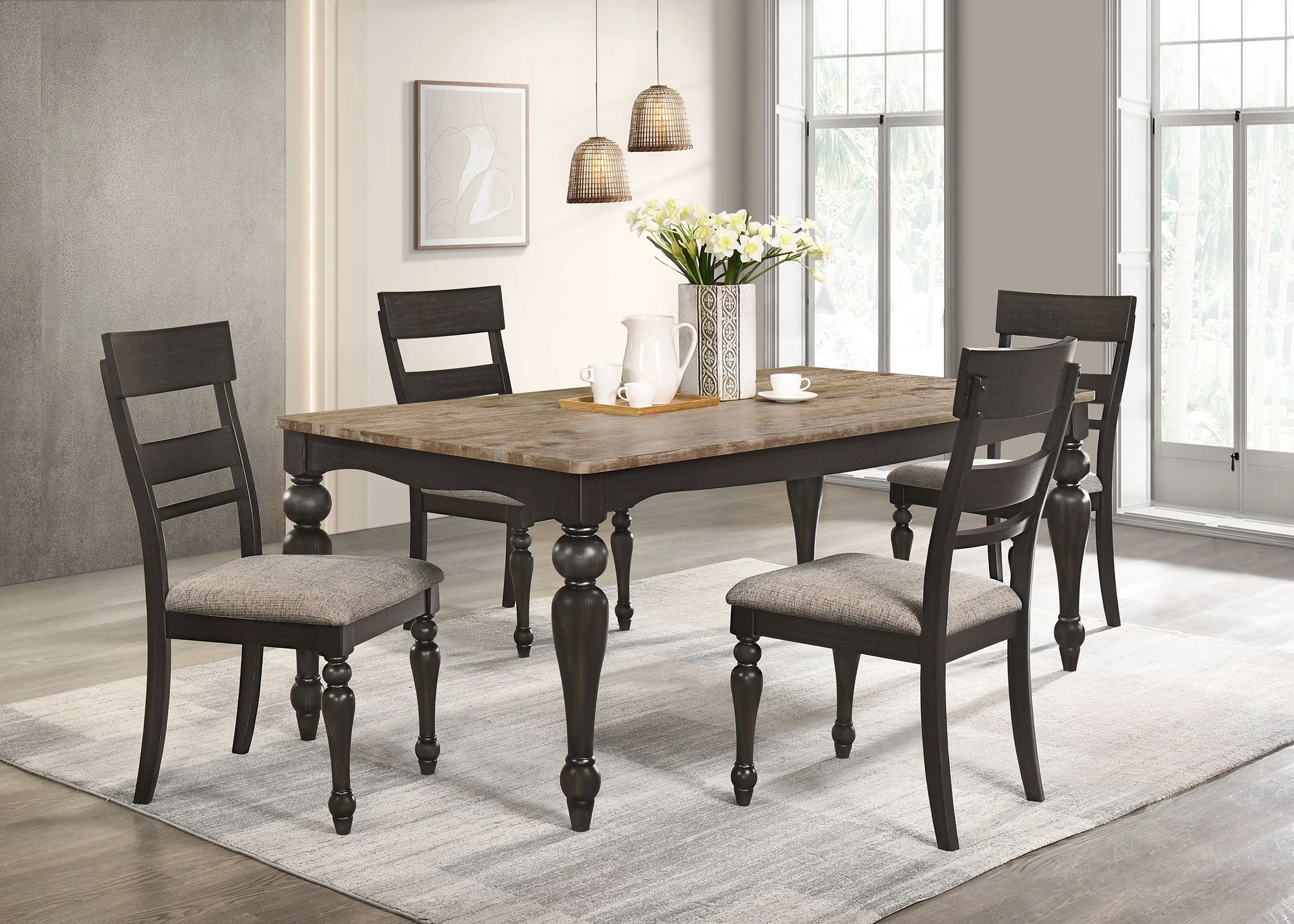 Bridget  Rectangular Dining Set Charcoal Sand Through