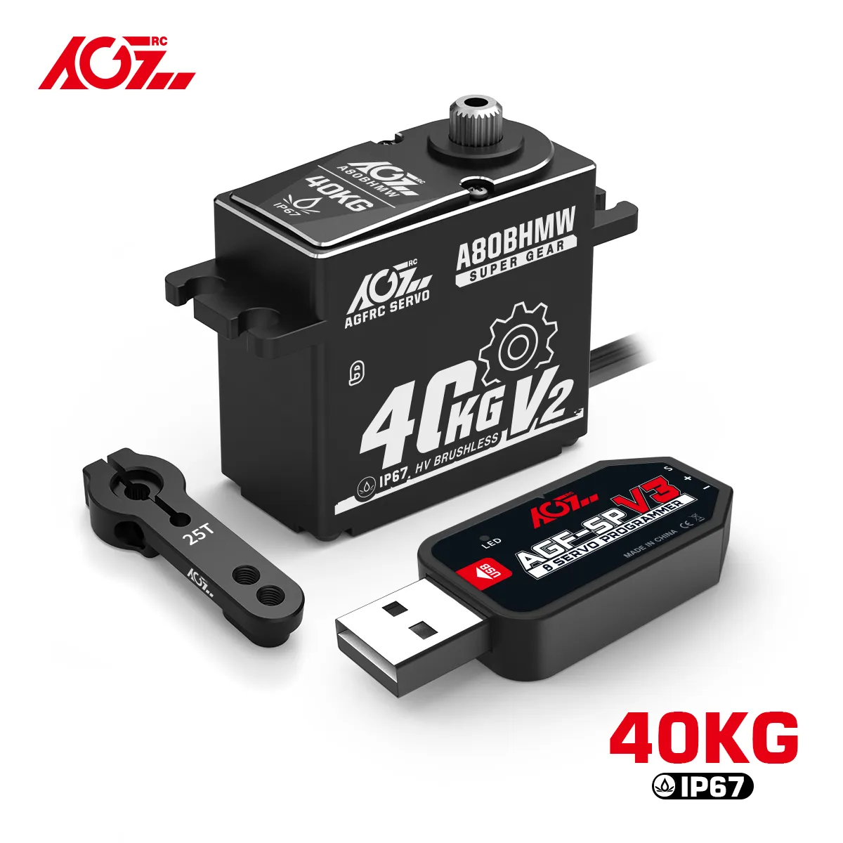 AGFRC A80BHMW V2 - Steel Gears 40KG Programmable Waterproof BLS RC Steering Servo For 1/10 Scale Car Crawler Buggy Truck Off-Road