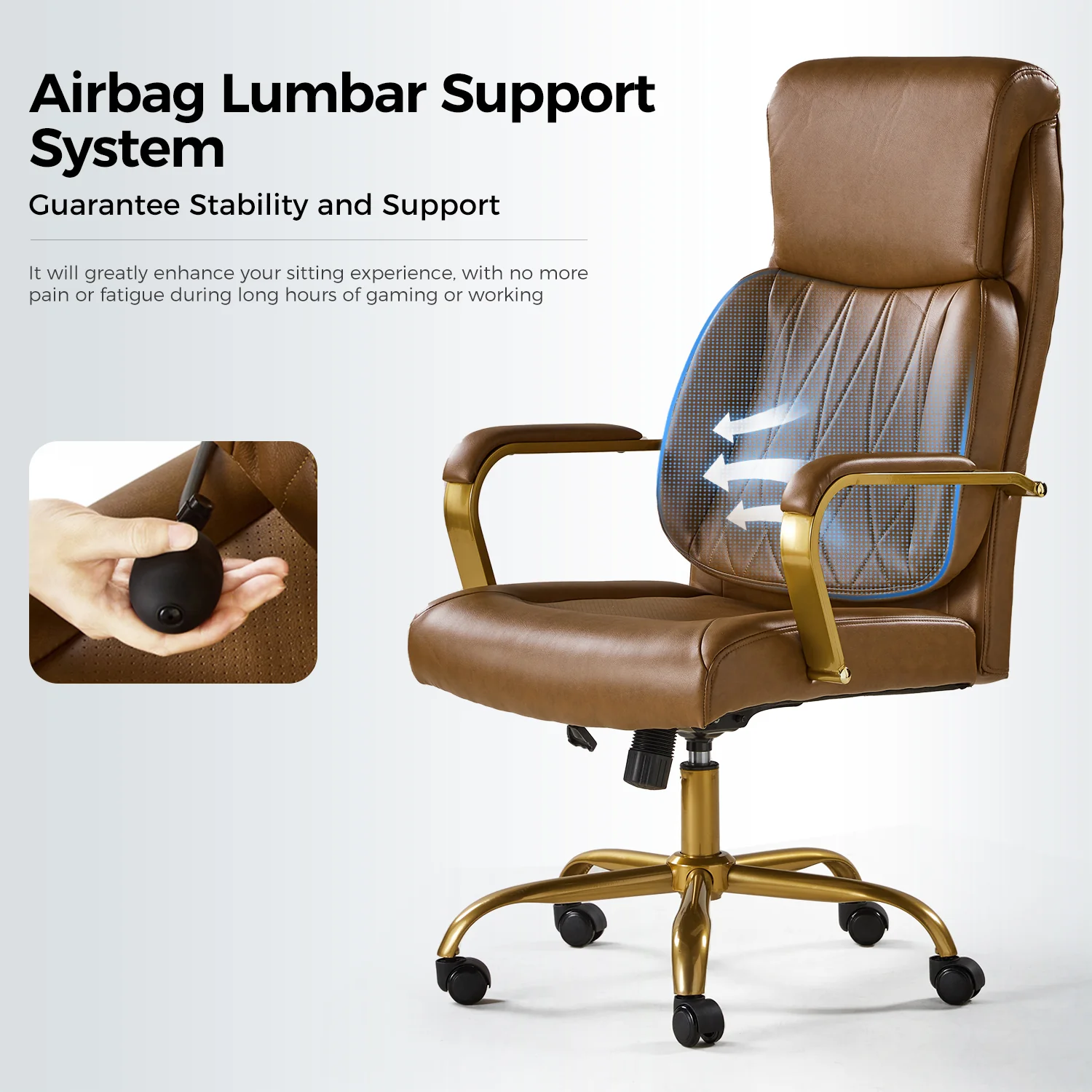 Bradford Ergonomic Office Chair with Lumbar Support in Camel