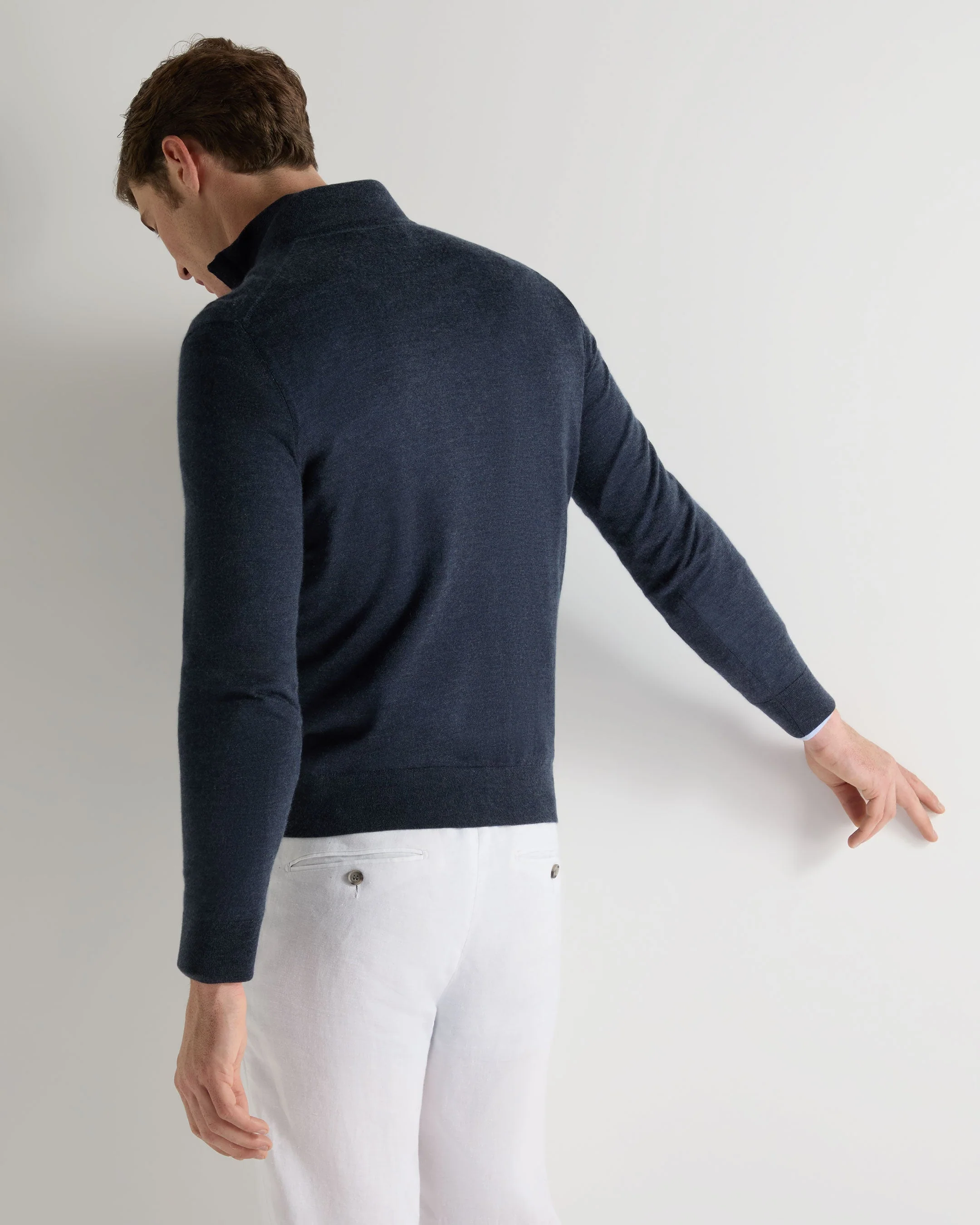 Men's Regent Fine Gauge Cashmere Half Zip Jumper Indigo Blue