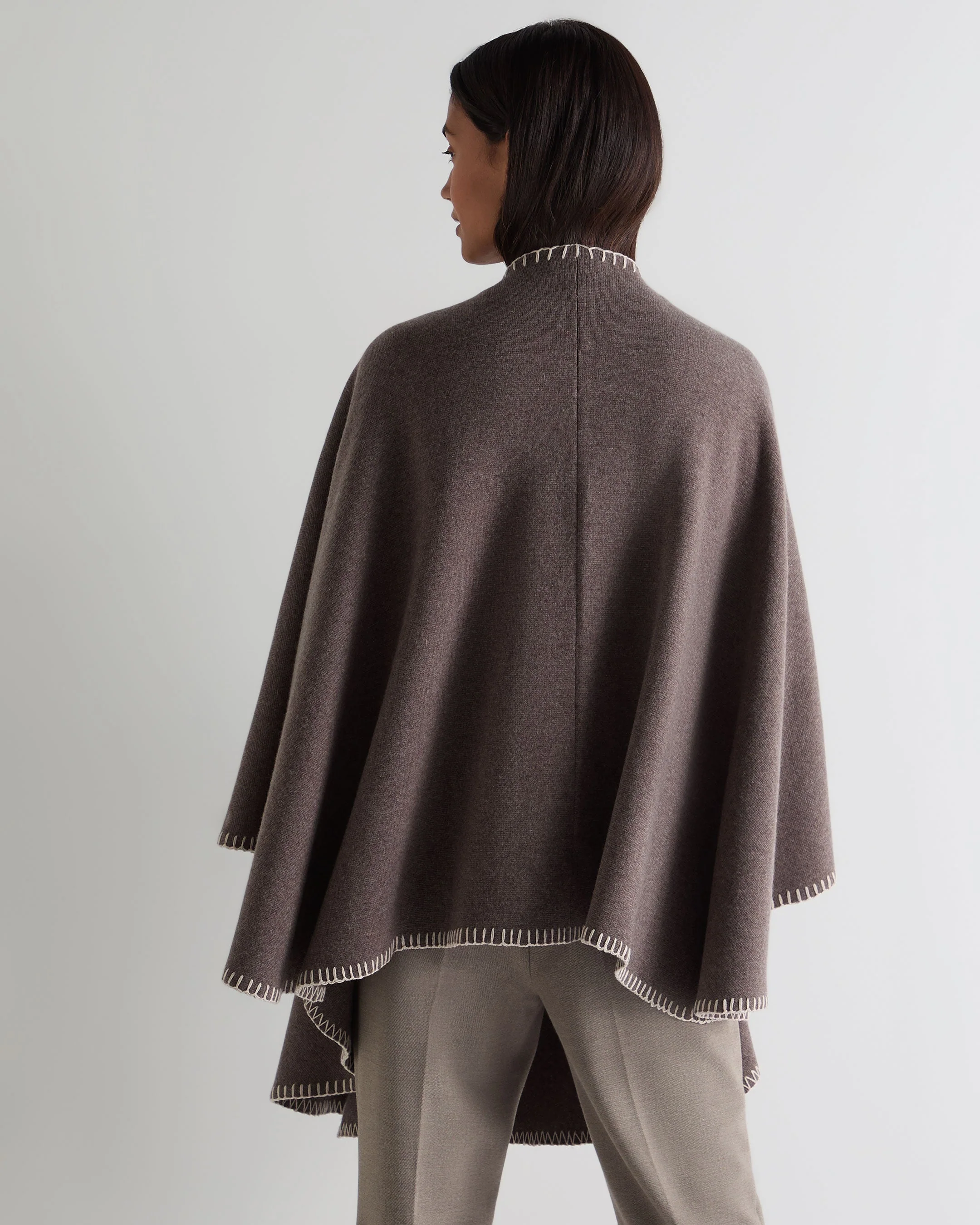 Women's Milano Stitch Trim Cashmere Cape Otter Brown