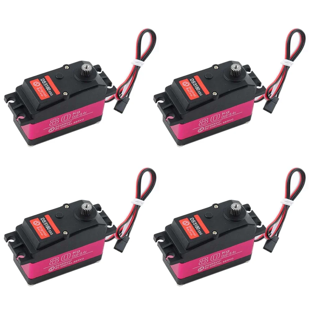 4X DSServo DS5180 -  7.4V 80KG Digital Metal Robotic Servo 180/270 Degree Waterproof IP66 with 25T Servo Arm Servo Motor