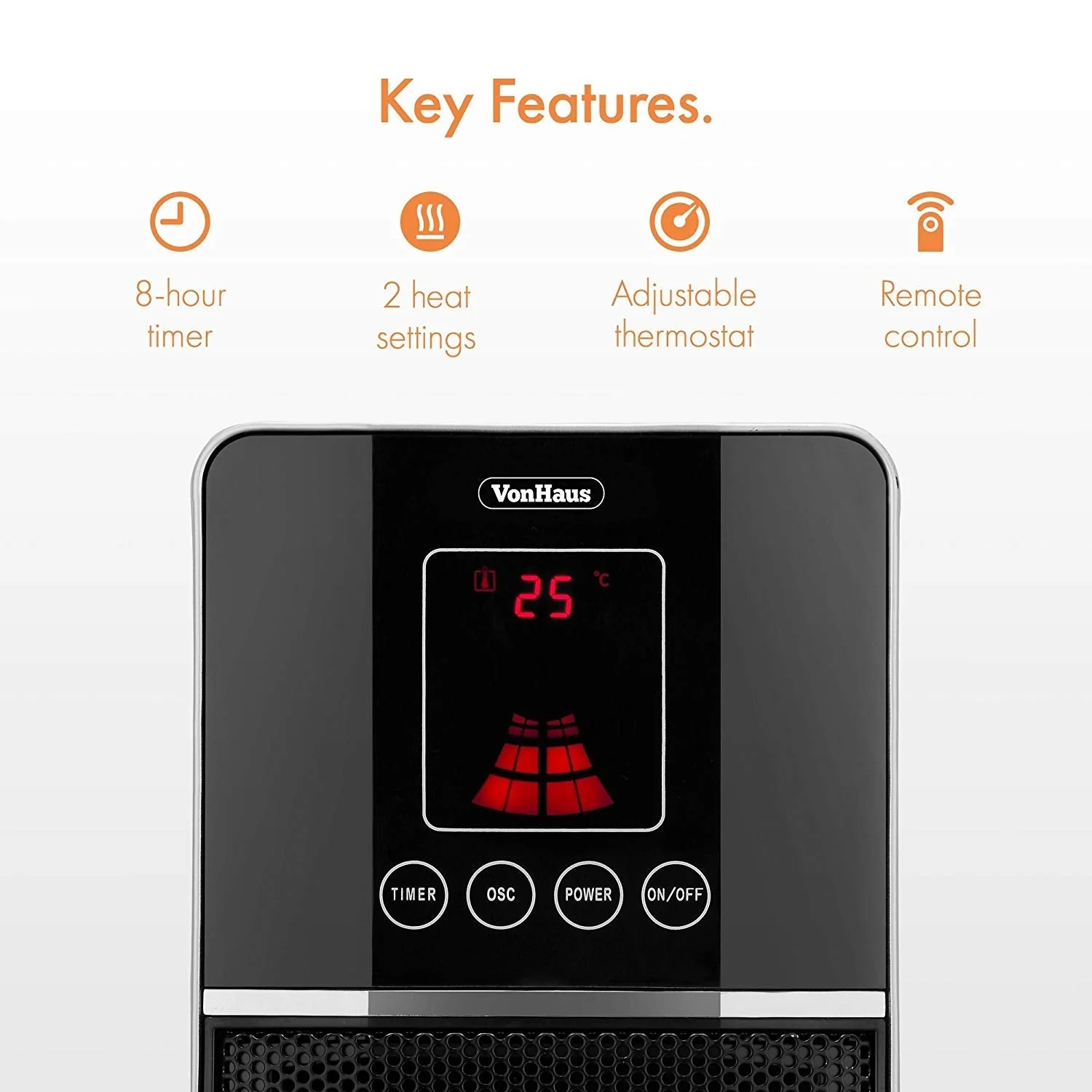 Vonhaus 220 Volt Oscillating Tower Fan Heater Timer Remote 220v 240 volts 220v 14041