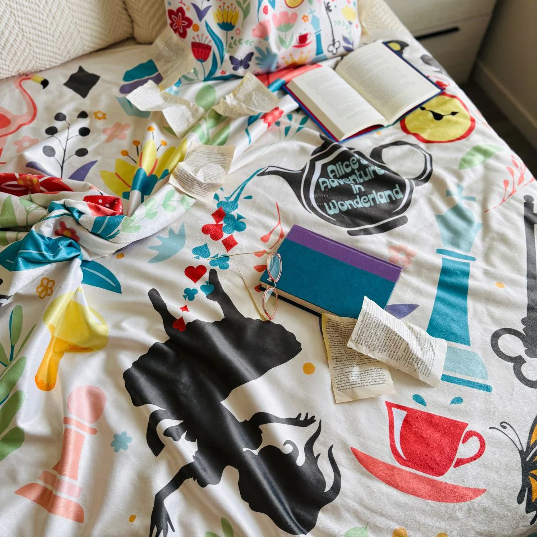 Alice in Wonderland Sherpa Fleece Book Blanket