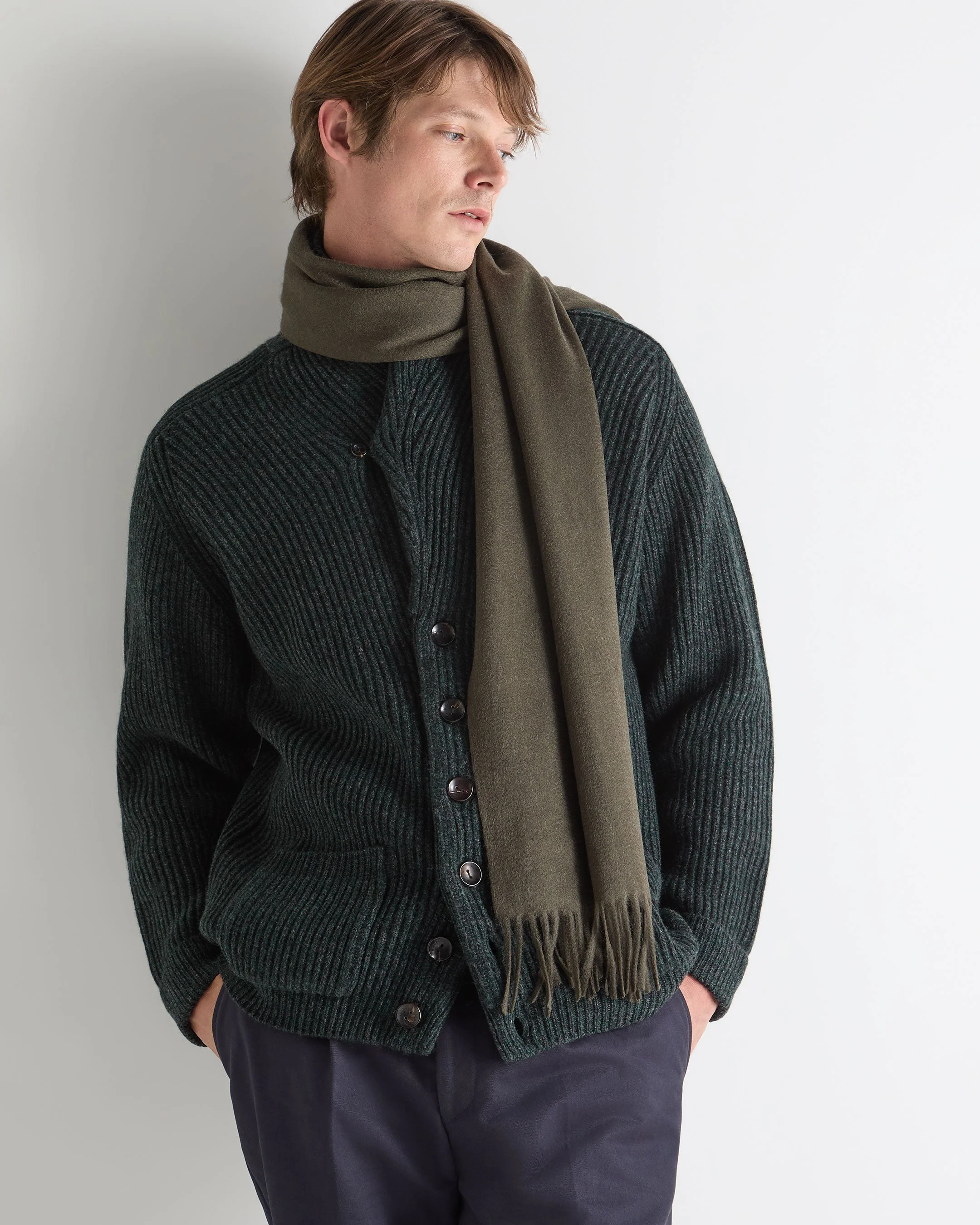 Unisex Large Woven Cashmere Scarf Arabica Khaki Green