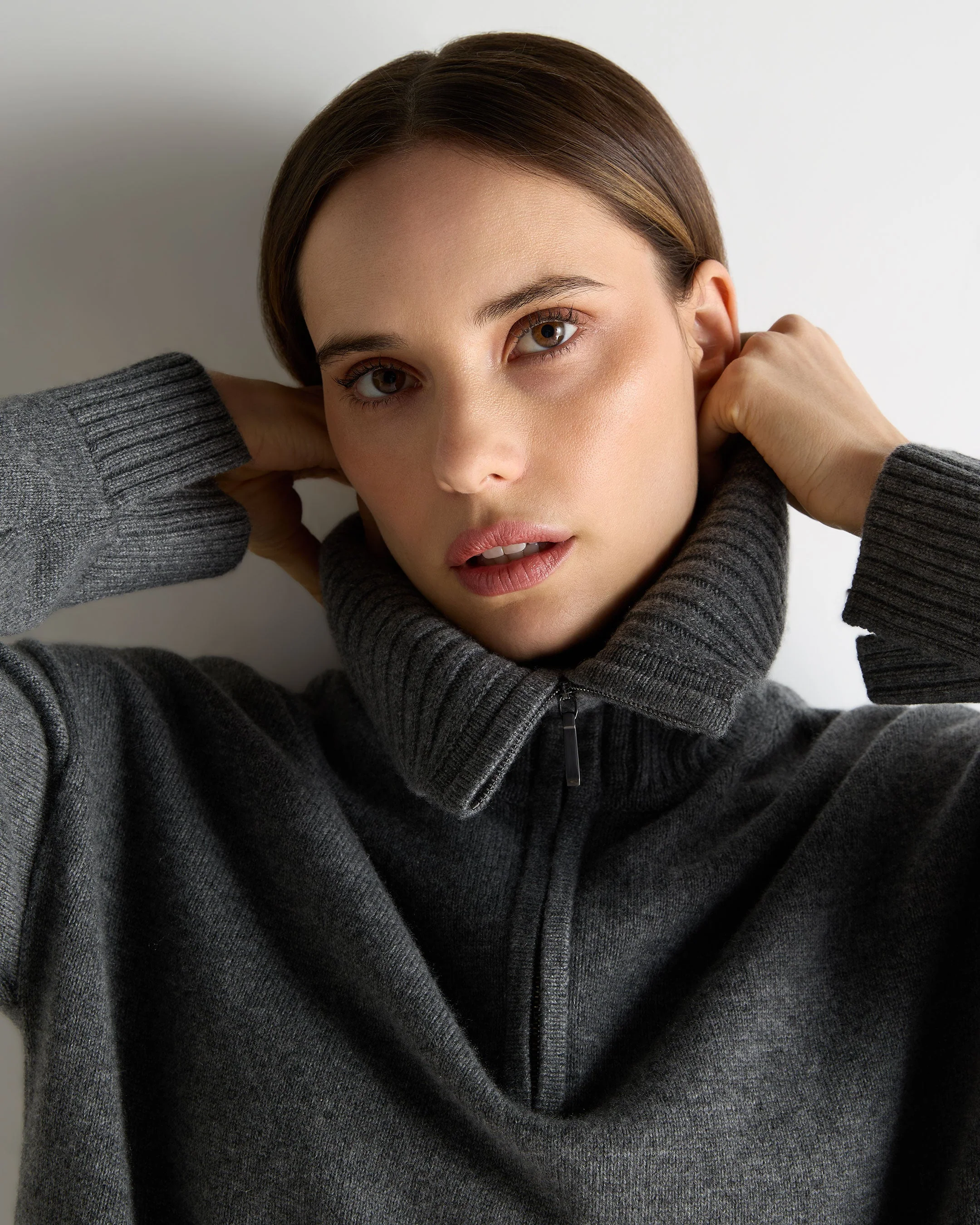 Women's Cashmere Half Zip Cashmere Jumper Elephant Grey