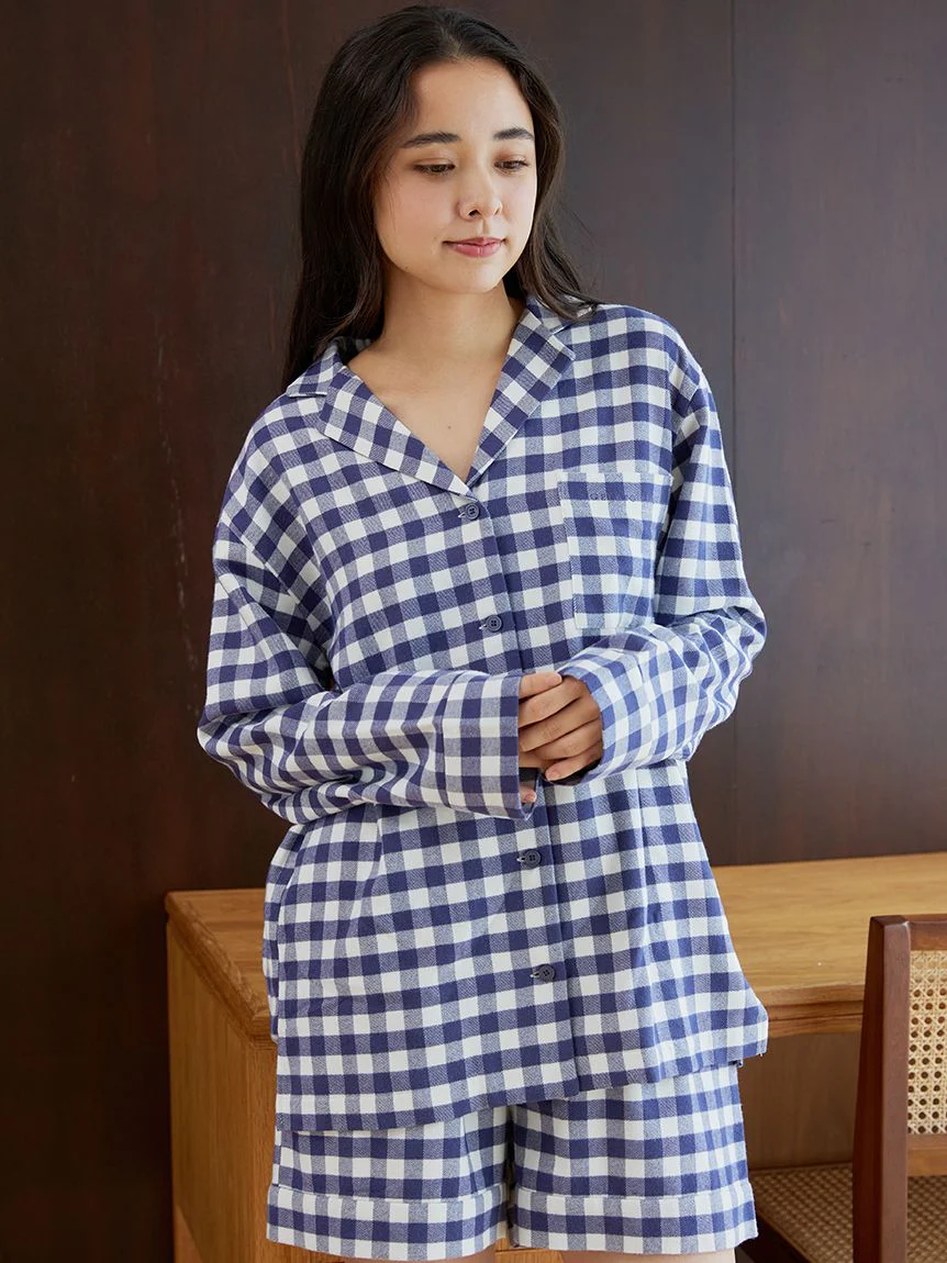 Checkered Long Sleeve Sleep Shirt Sleepwear
