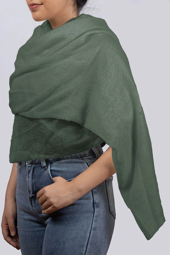 Handwoven Cashmere Scarf Shawl in Mineral Green
