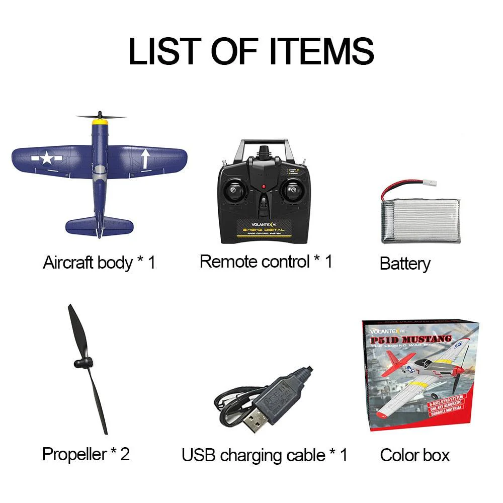 EPP 400mm RC Plane - P51D Mustang /F4U Corsair 4-Ch 2.4G 6-Axis RTF Airplane With Xpilot Stabilizer