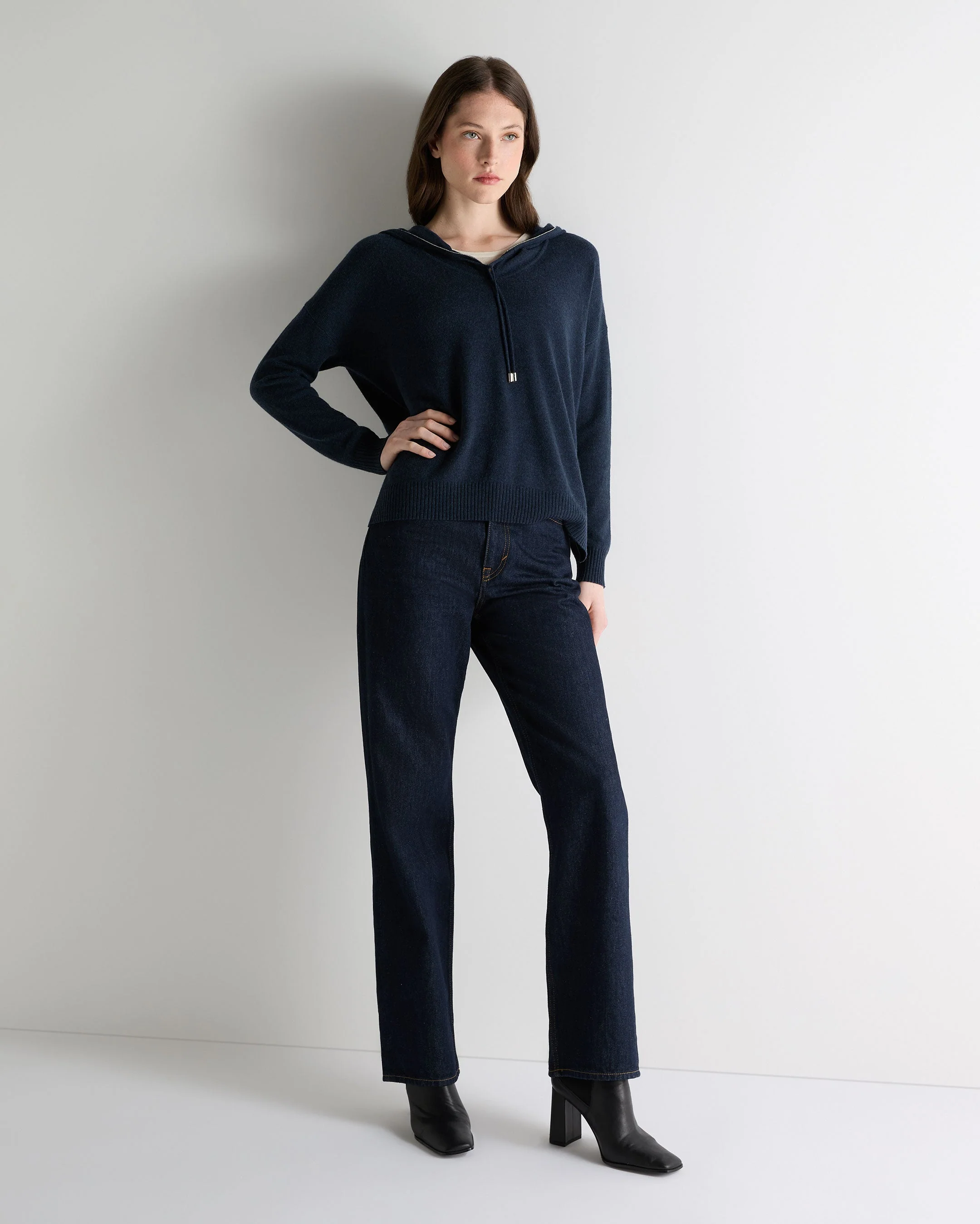 Women's Maya Metal Trim Cashmere Hoodie Indigo Blue