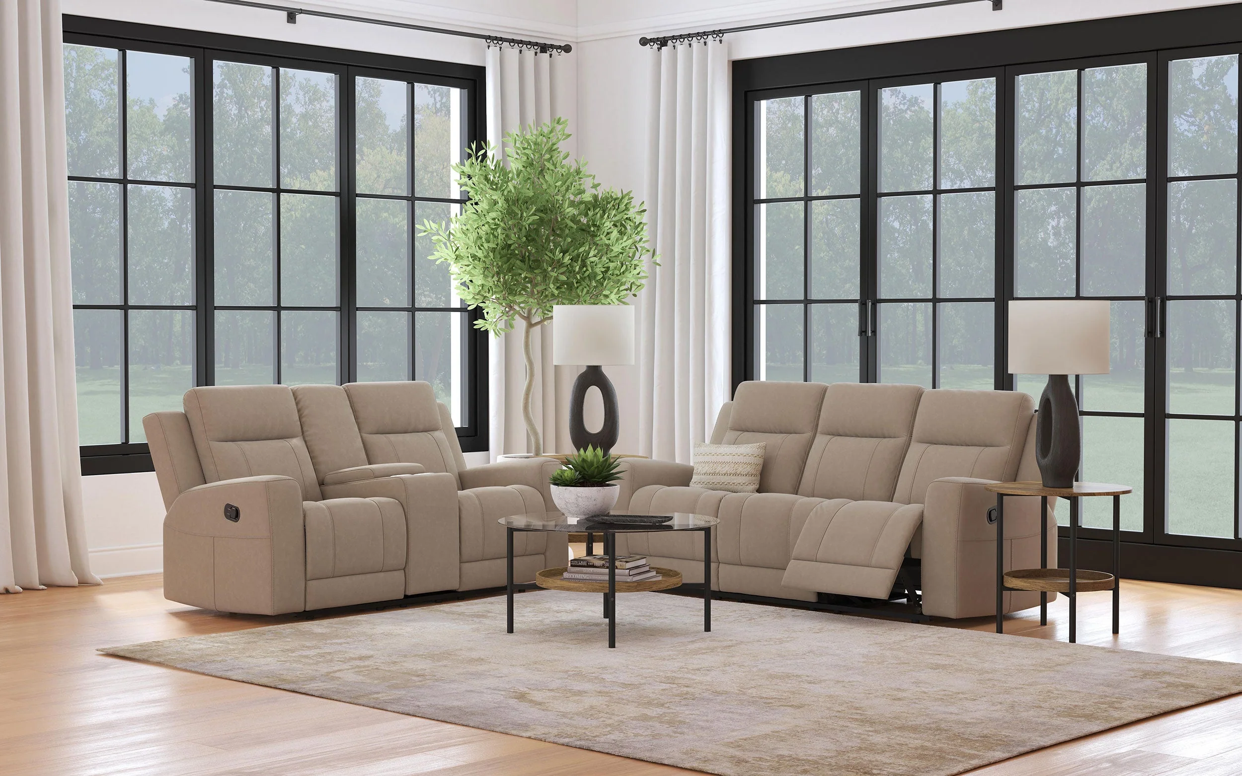 Brentwood  Upholstered Reclining Sofa Set Charcoal